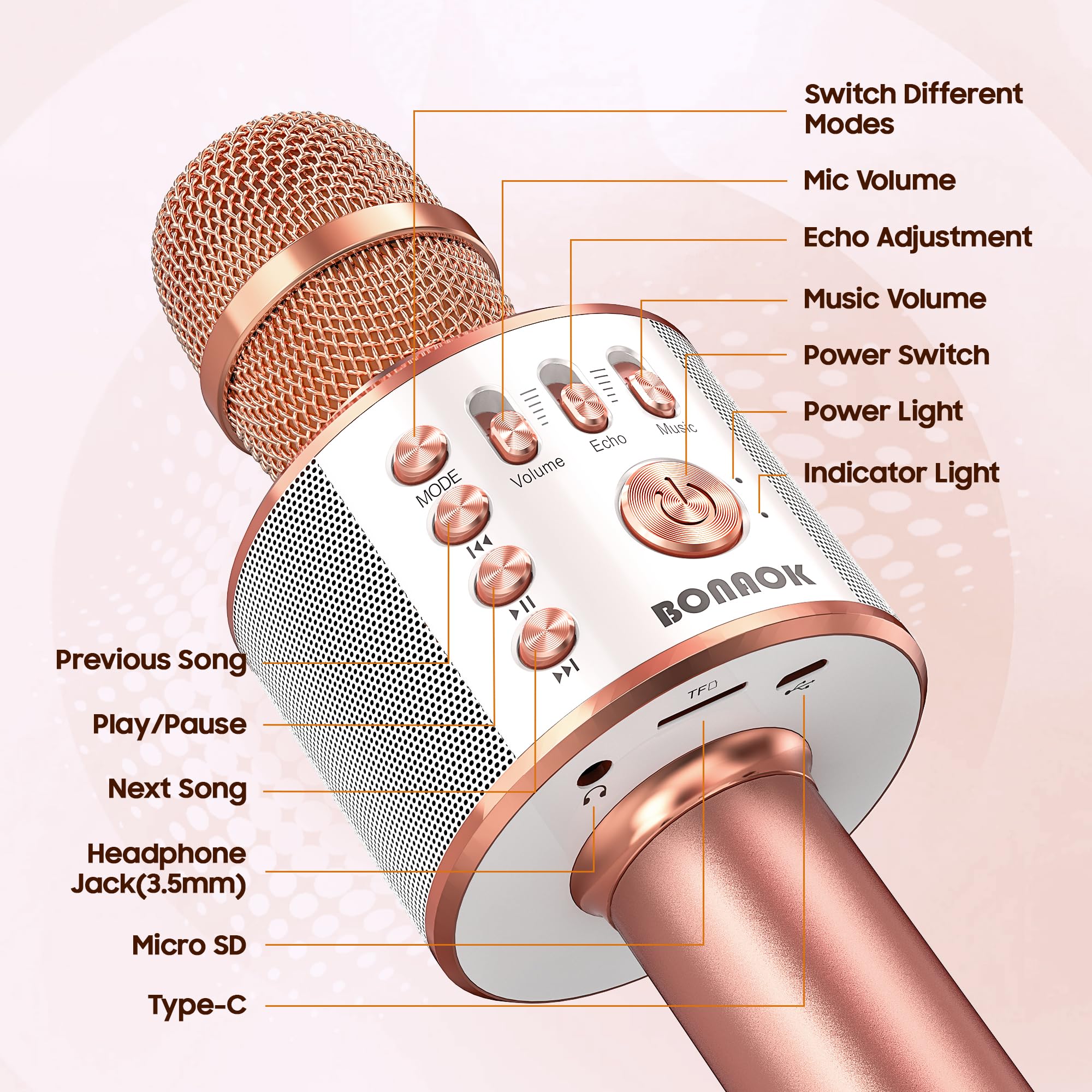 BONAOK karaoke microphone in colorful box packaging