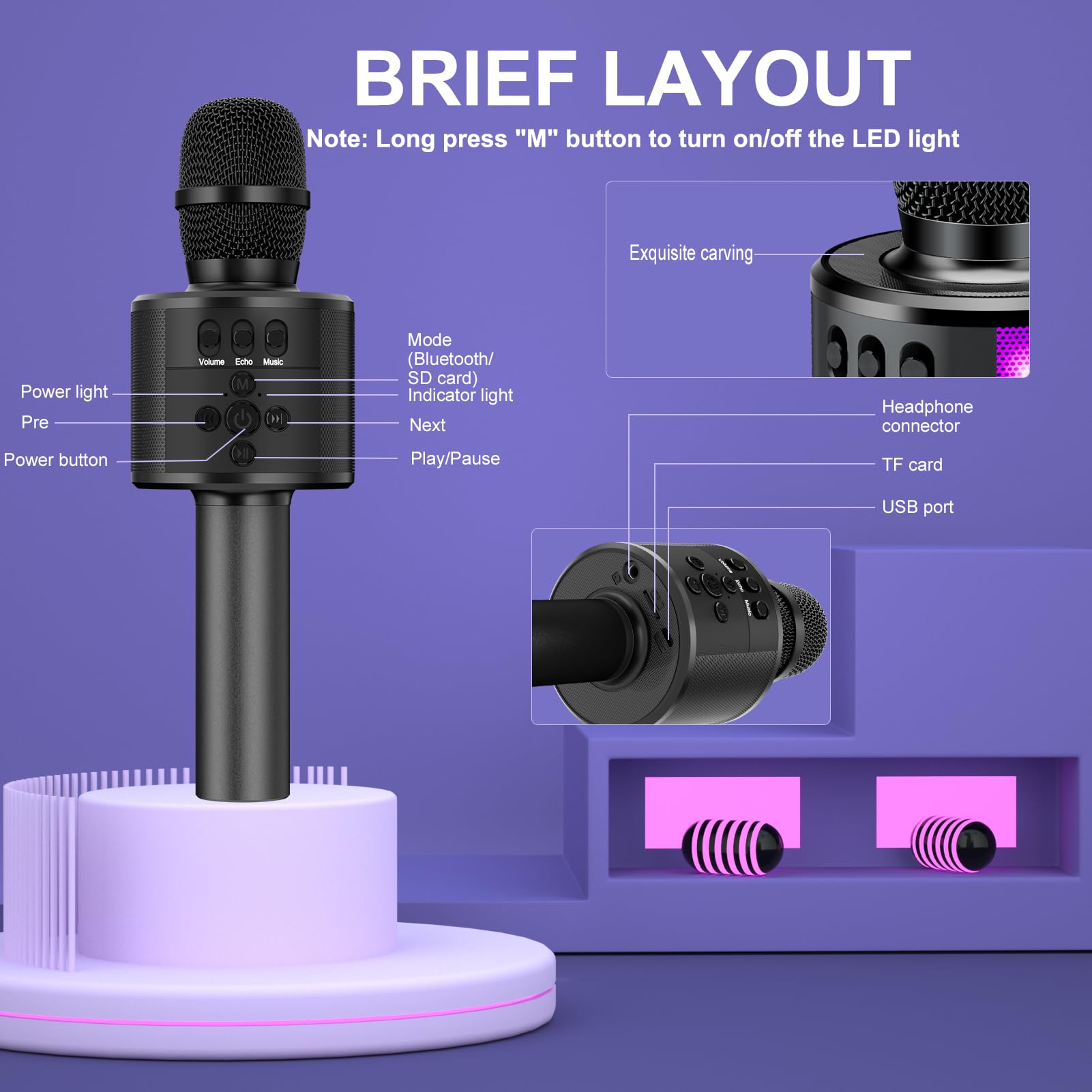TF card plug and play feature on BONAOK karaoke mic