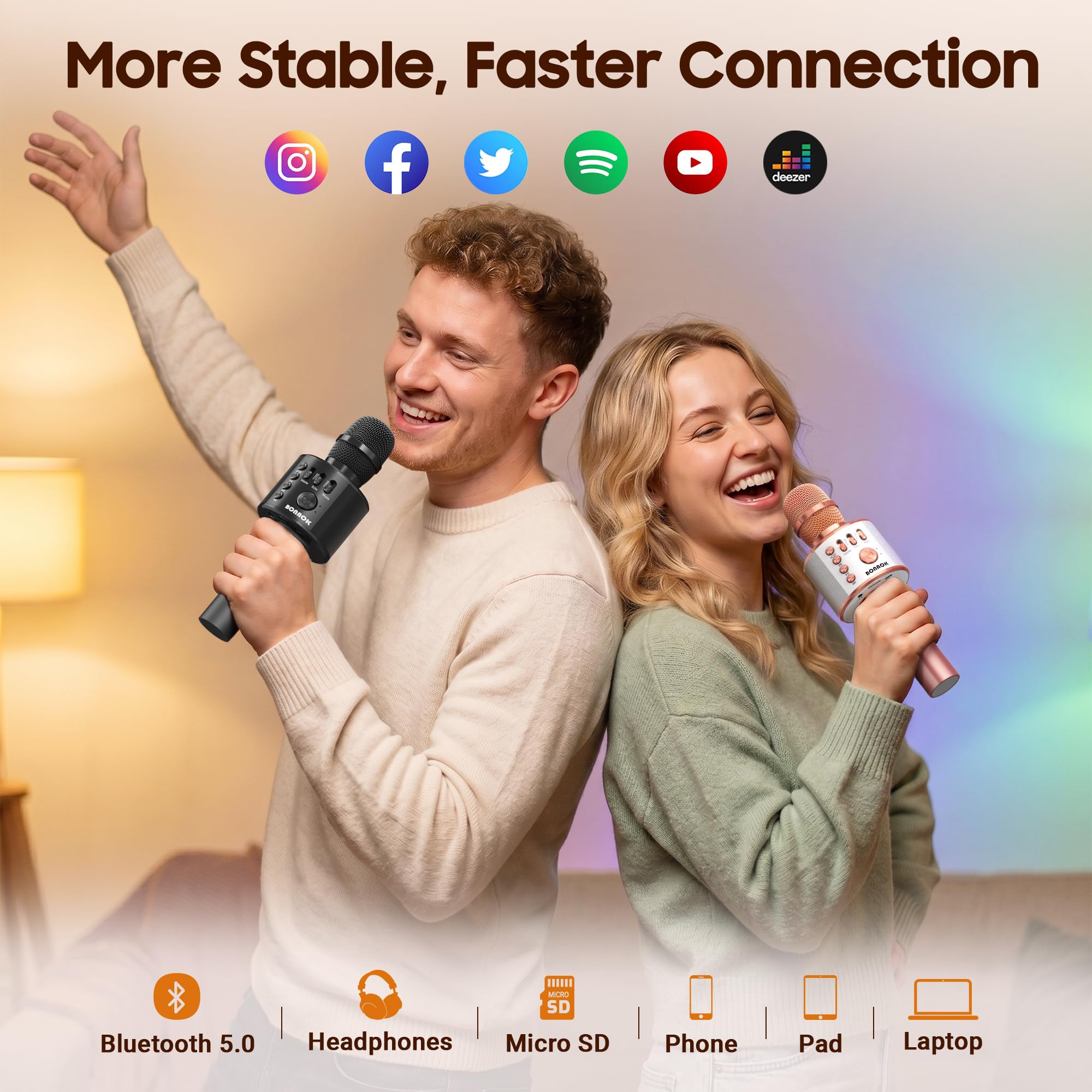 BONAOK 3-in-1 karaoke microphone for smartphones and PC