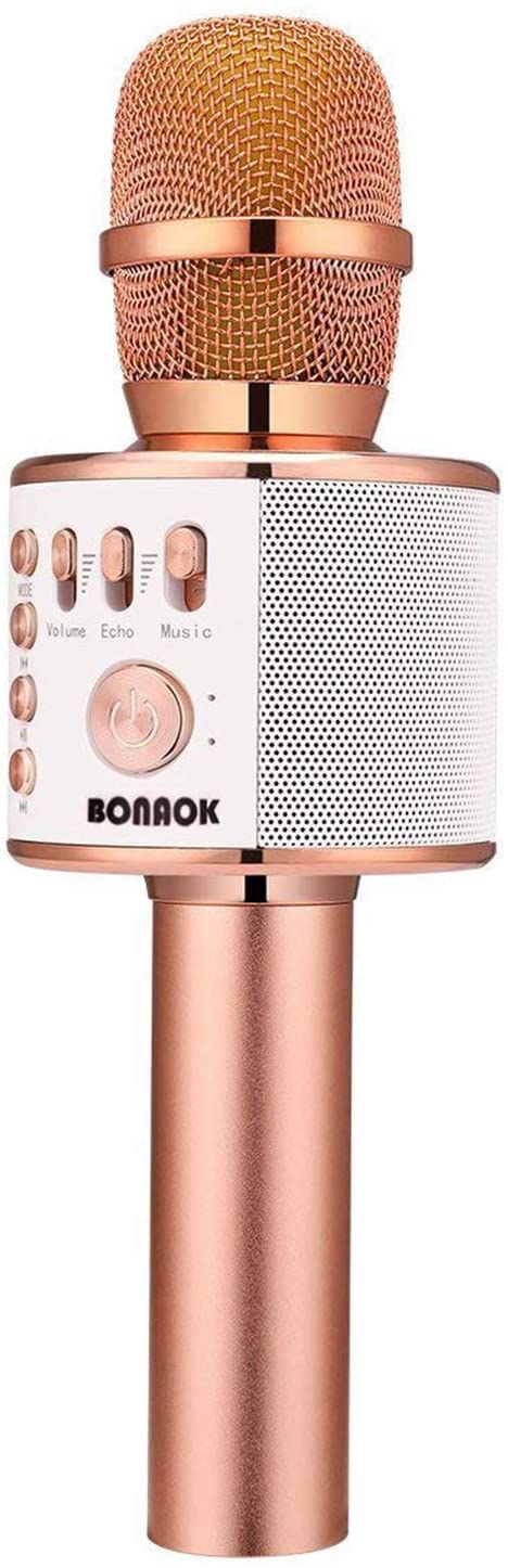 BONAOK wireless Bluetooth karaoke microphone Q37 rose gold