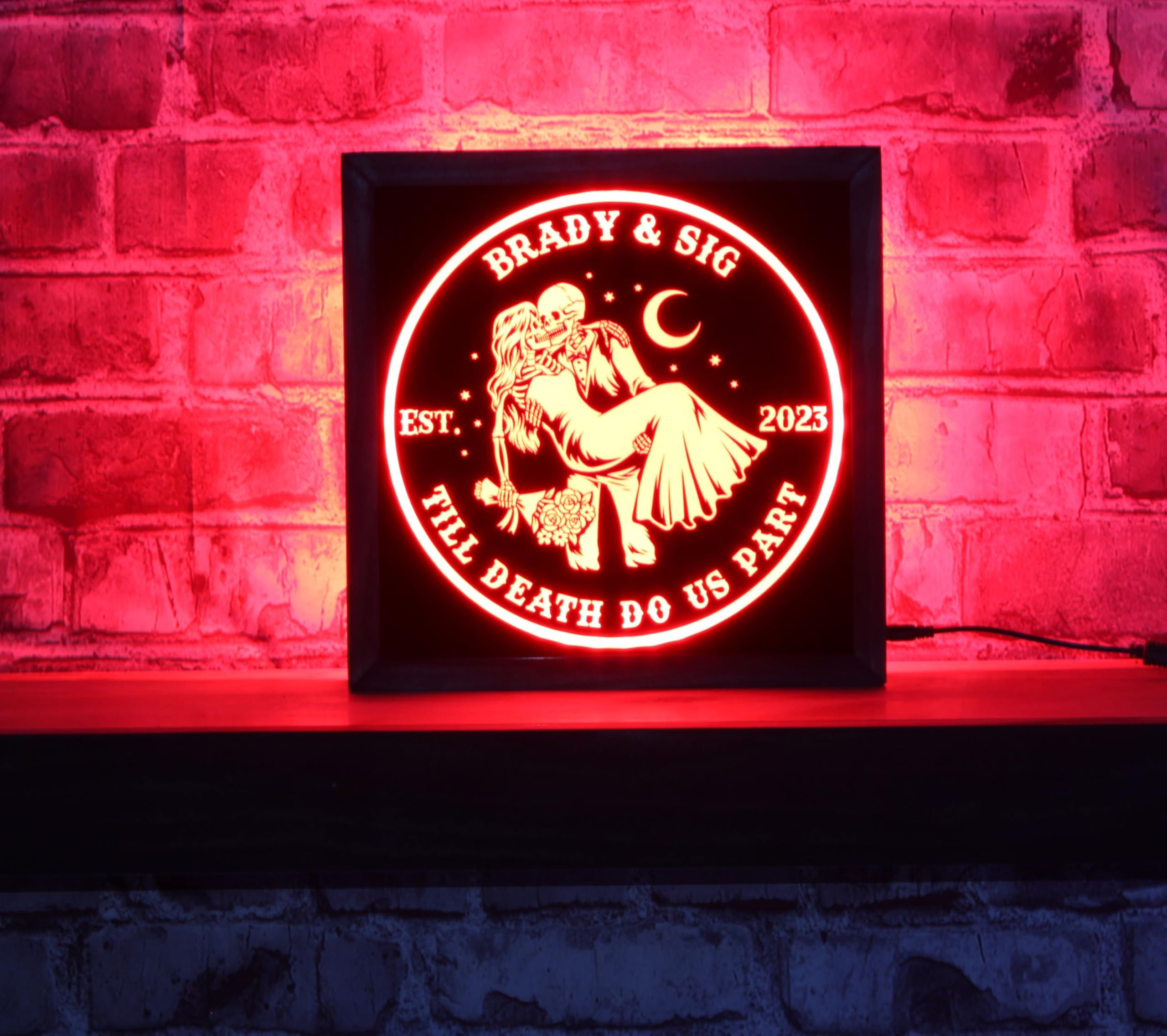 Skeleton couple LED sign in 12x12 solid wood frame