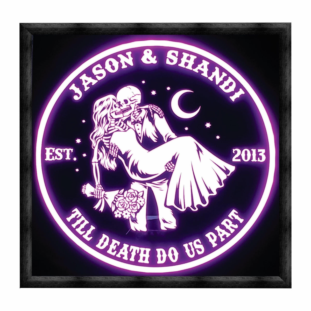Bones & Smoke Co personalized skeleton couple light with custom name and year