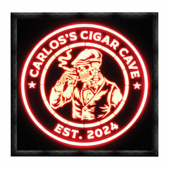 Bones & Smoke Co personalized bourbon & bones skeleton sign in wood frame
