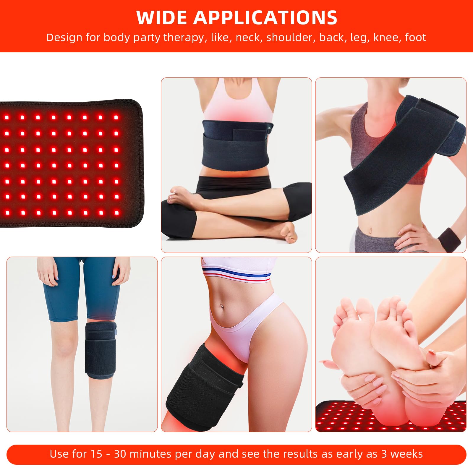 corded red light therapy pad 660nm 850nm LEDs close up