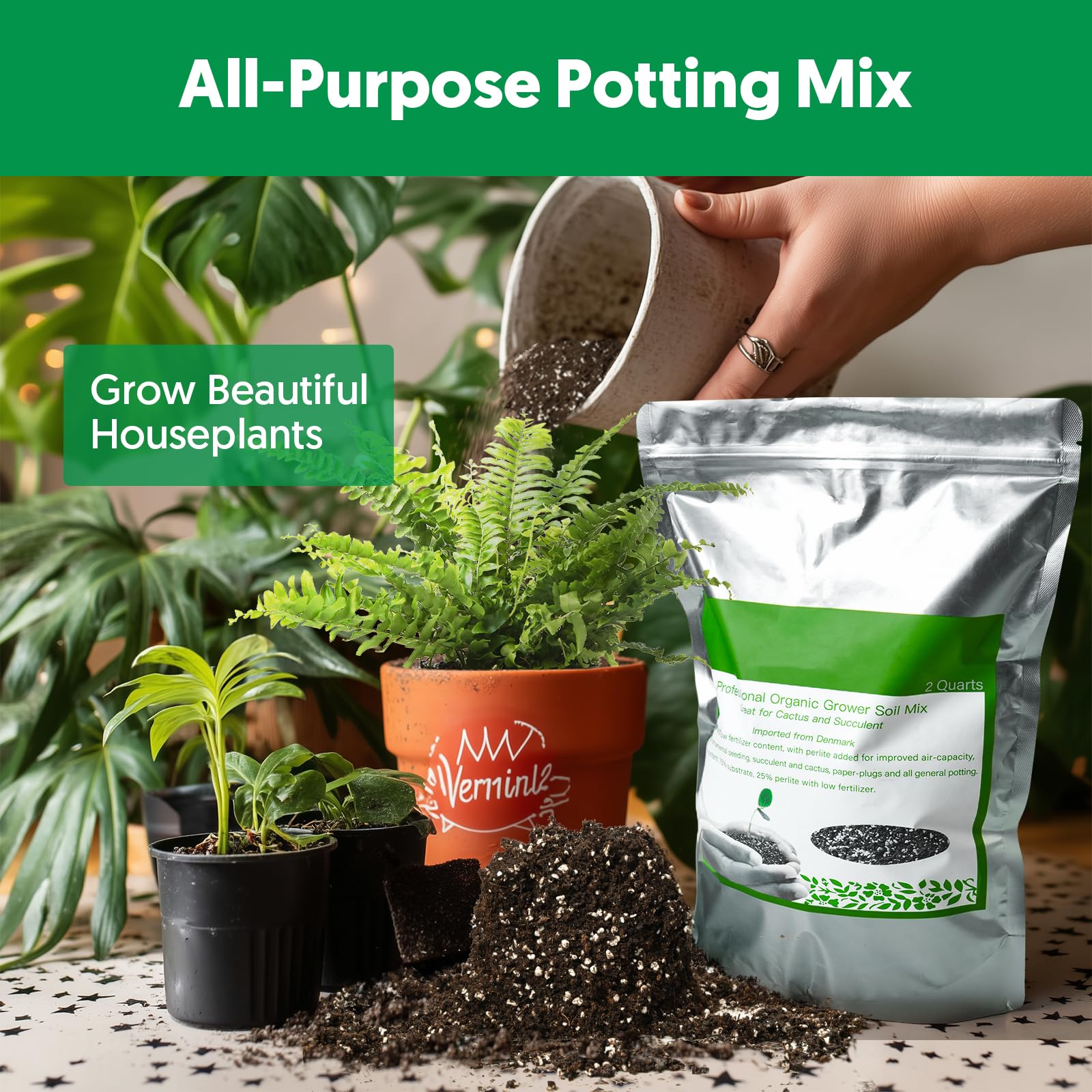 indoor outdoor plant care potting soil packaging label