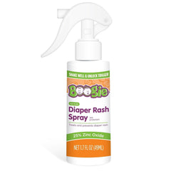 Close-up of Boogie No-Rub Zinc Diaper Rash Cream Spray label