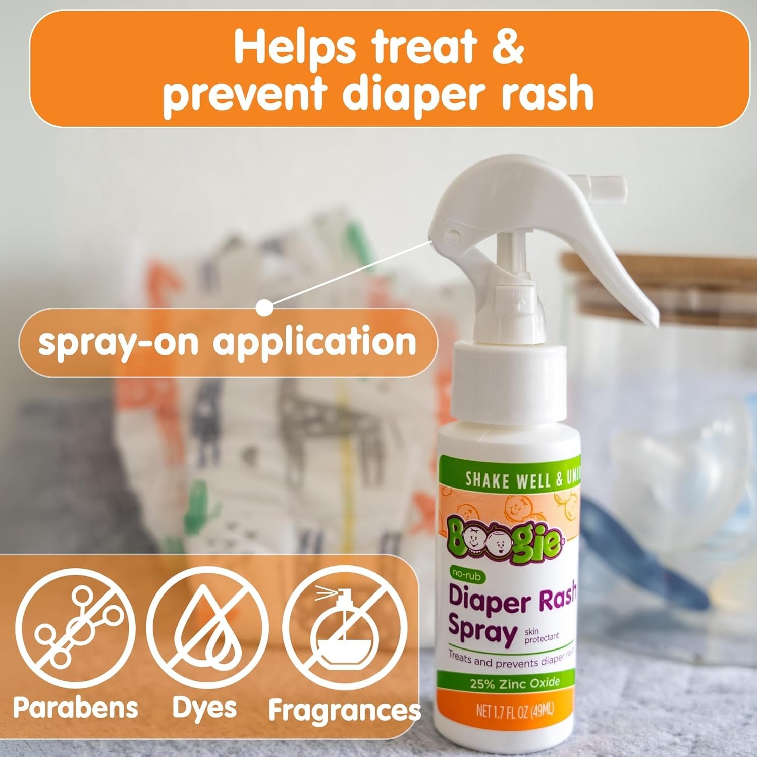 Boogie No-Rub Zinc Diaper Rash Cream Spray 3-pack packaging