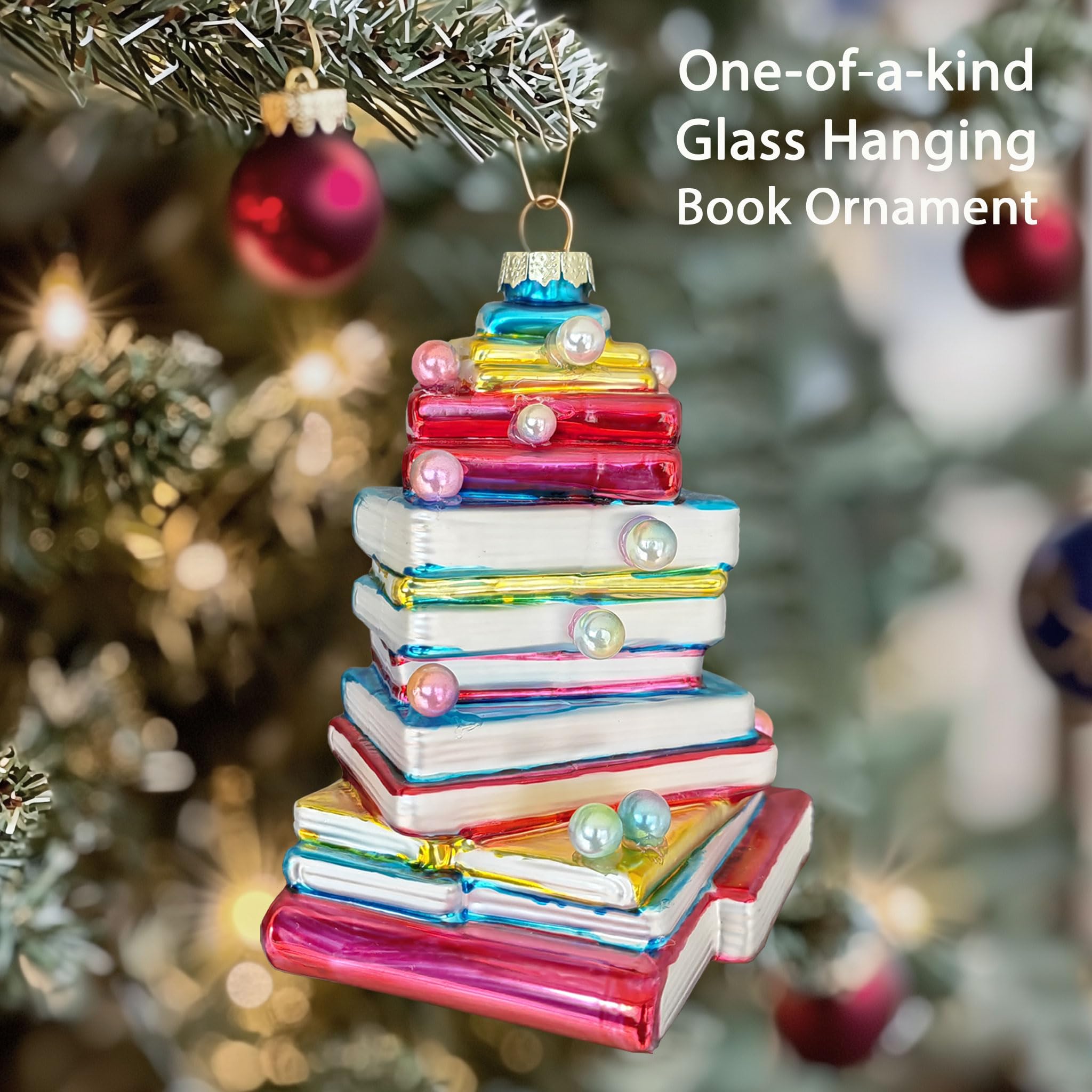 Book Christmas Tree Ornament with gold hanging string