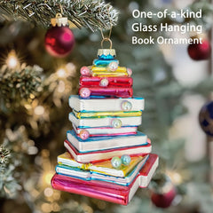 Book Christmas Tree Ornament with gold hanging string