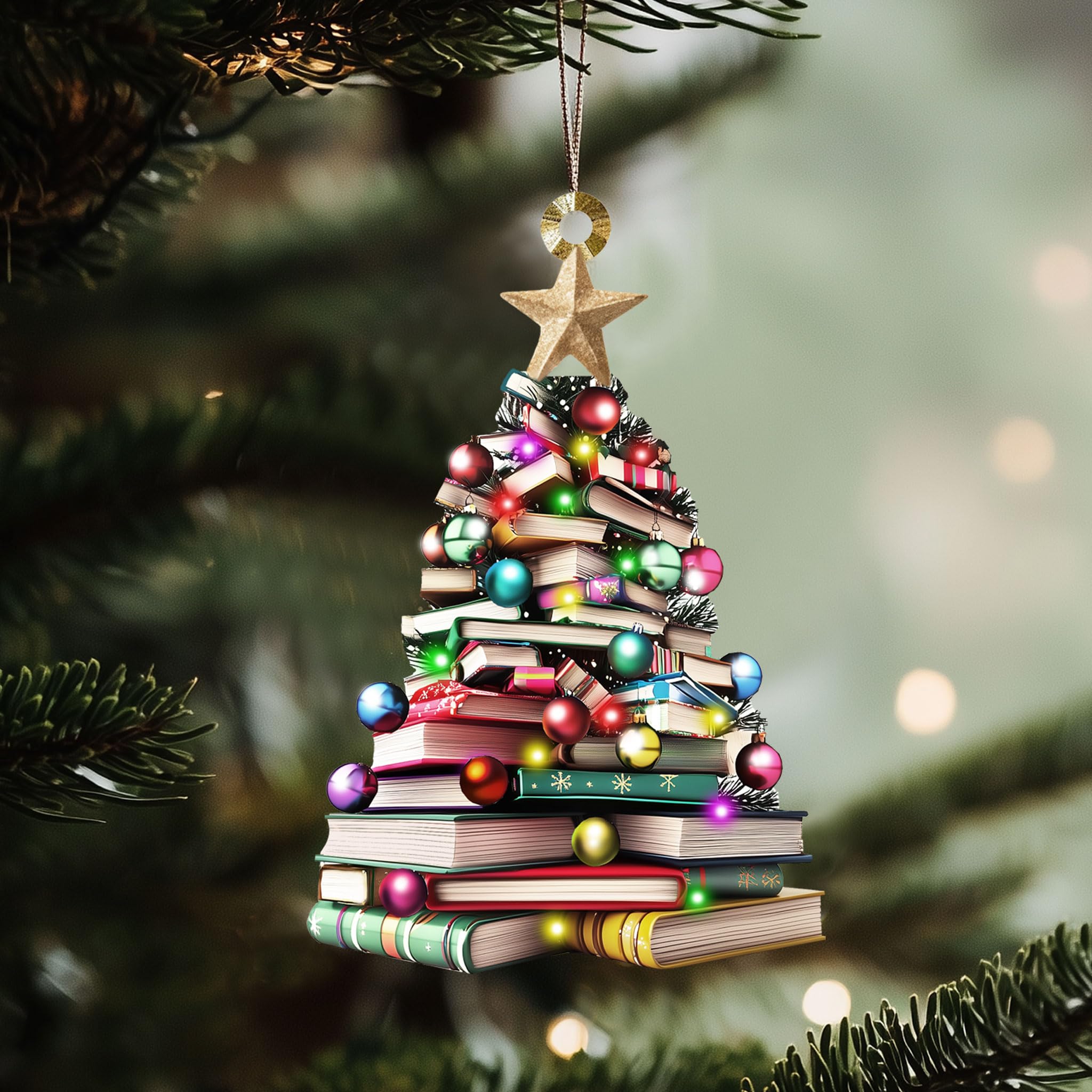 Pack of 2 wooden book club ornaments for gifting