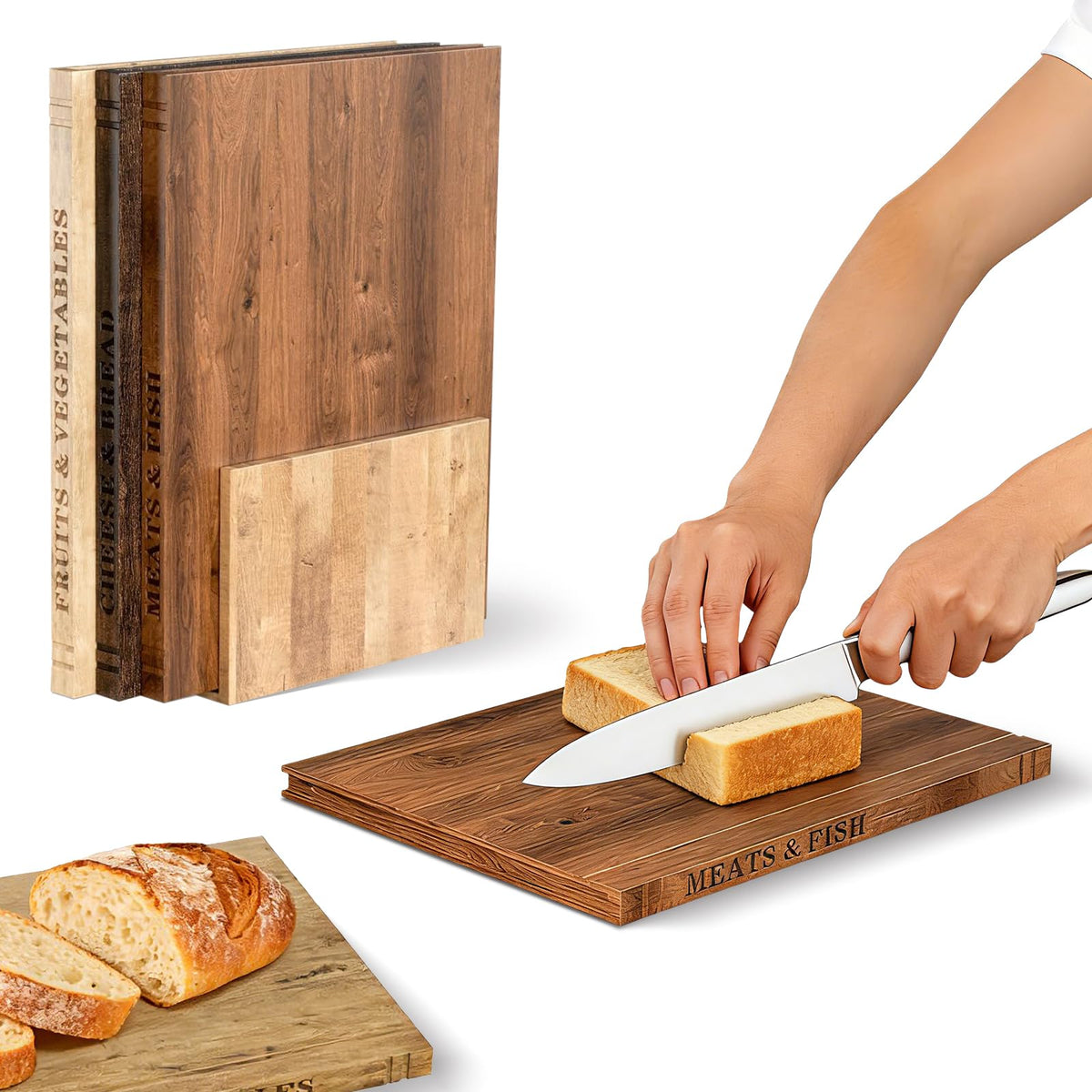 Book Cutting Board Set three-piece acacia wood cutting boards with stand