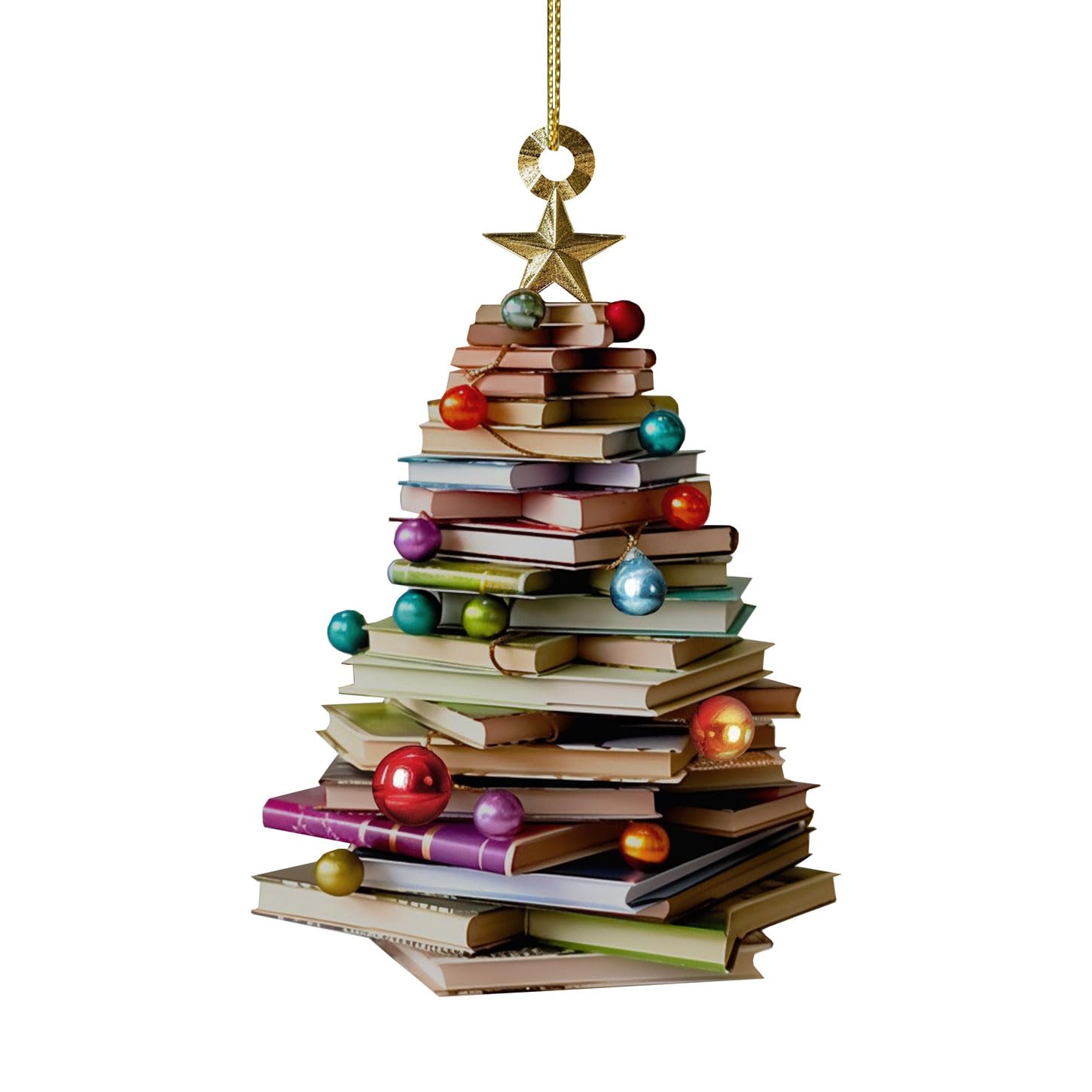 Two 2D flat book stack ornaments for Christmas tree