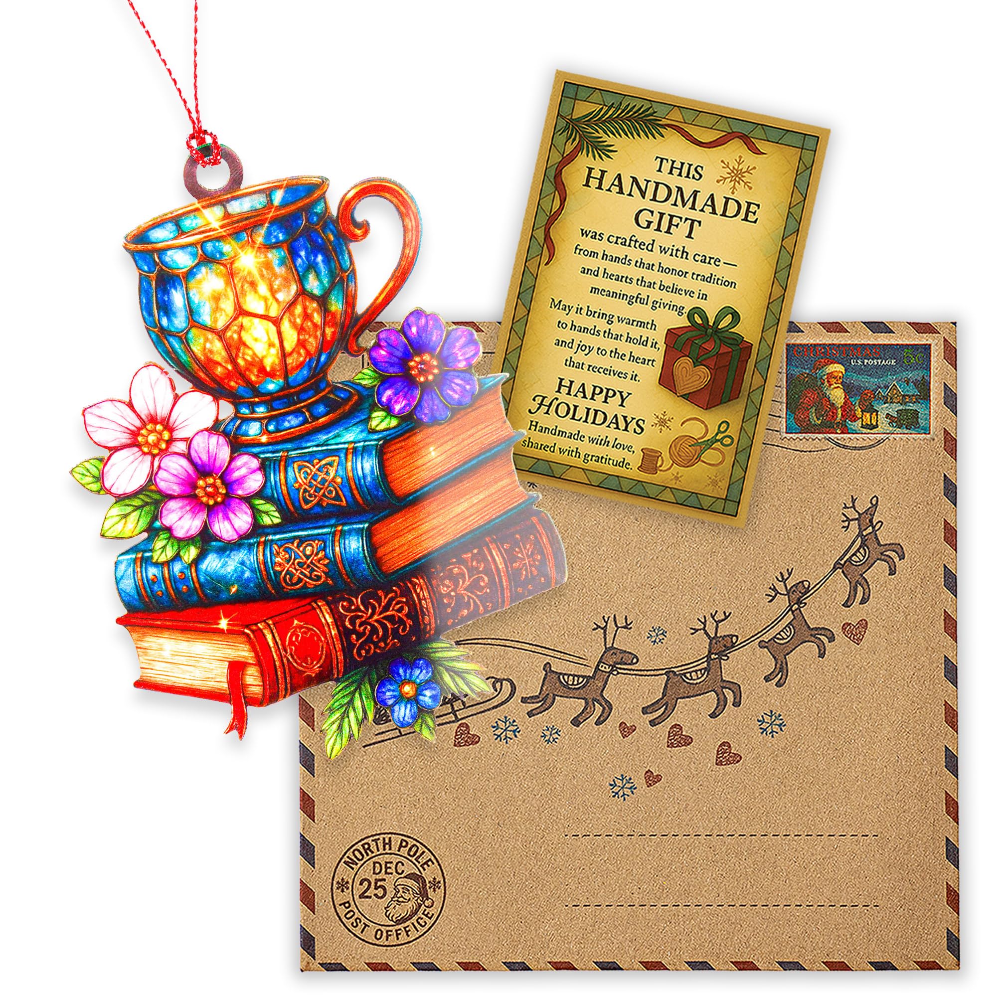 Book lover gift ornament 2025 with story card