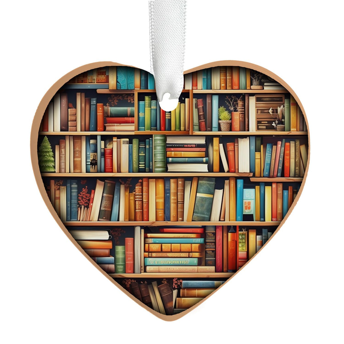 Book Lovers Heart Ornament white ceramic 3-inch