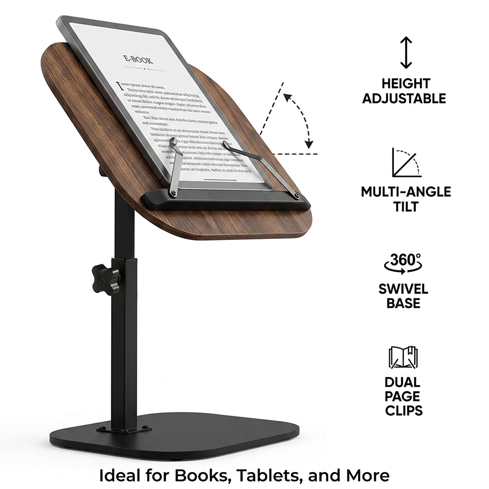 Ergonomic hands-free reading on tilting stand