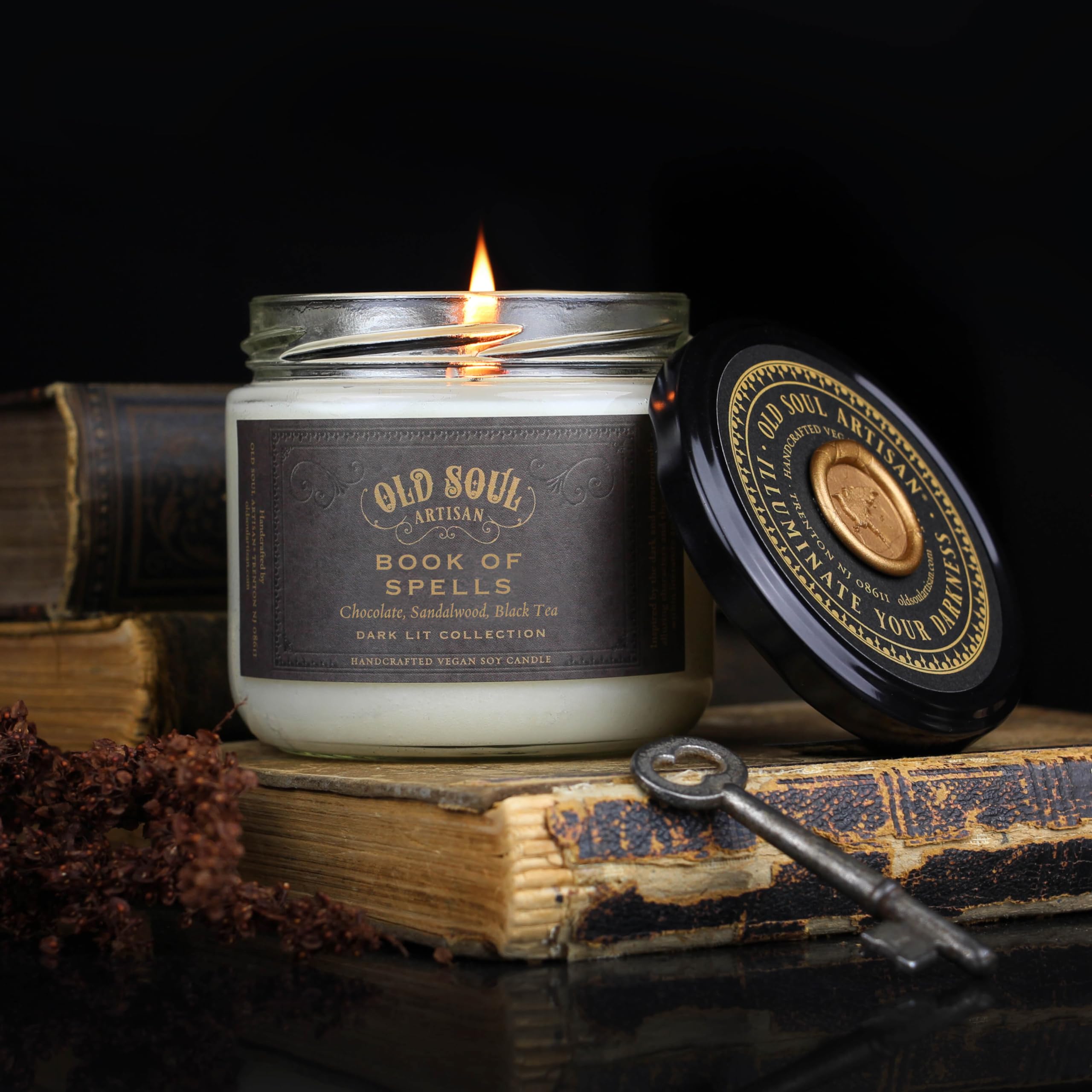 Book of Spells candle 12oz vegan soy for bibliophiles