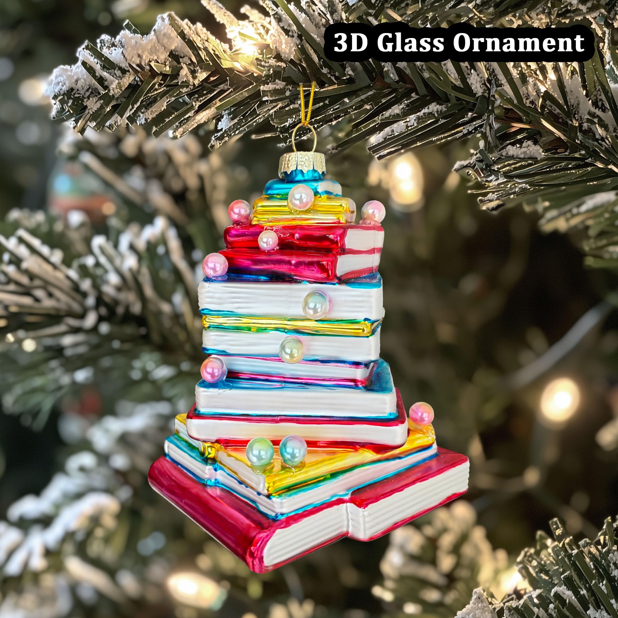 Book Tree Glass Ornament hand-painted detail