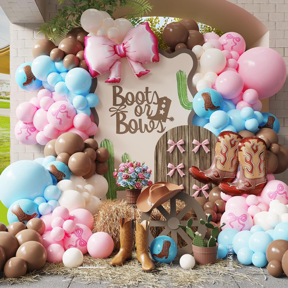 Boots or Bows balloon kit with blue pink brown latex balloons