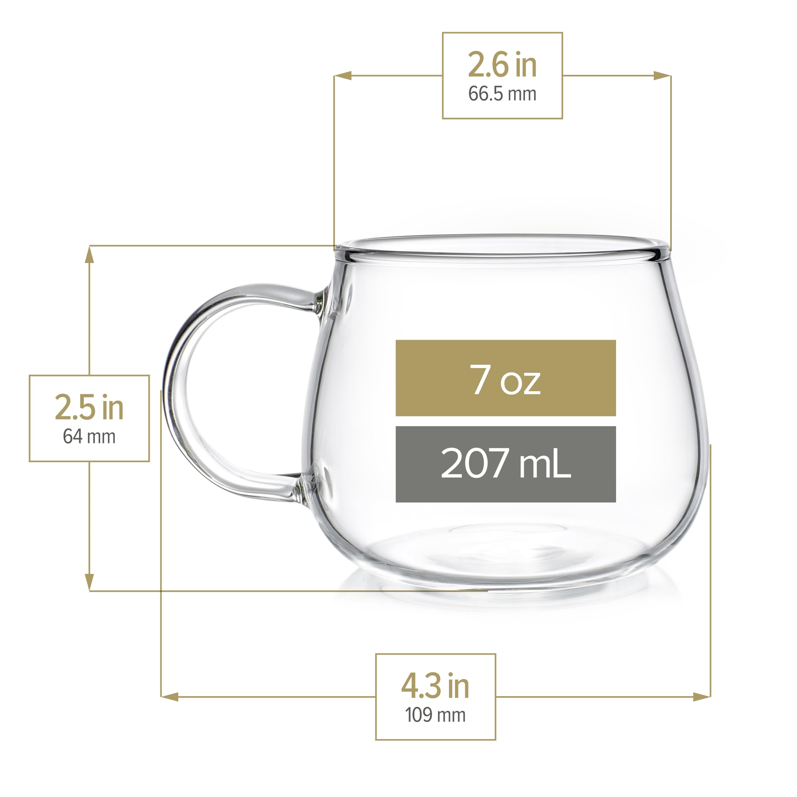 Four 7oz borosilicate glass teacups