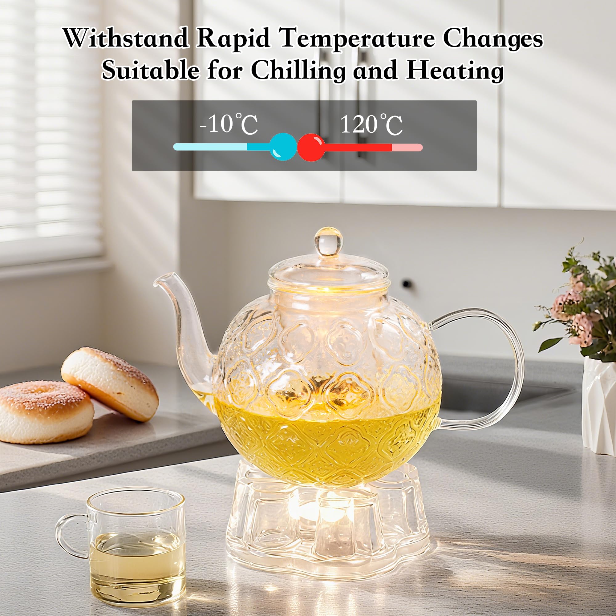 Stovetop safe borosilicate glass teapot with infuser