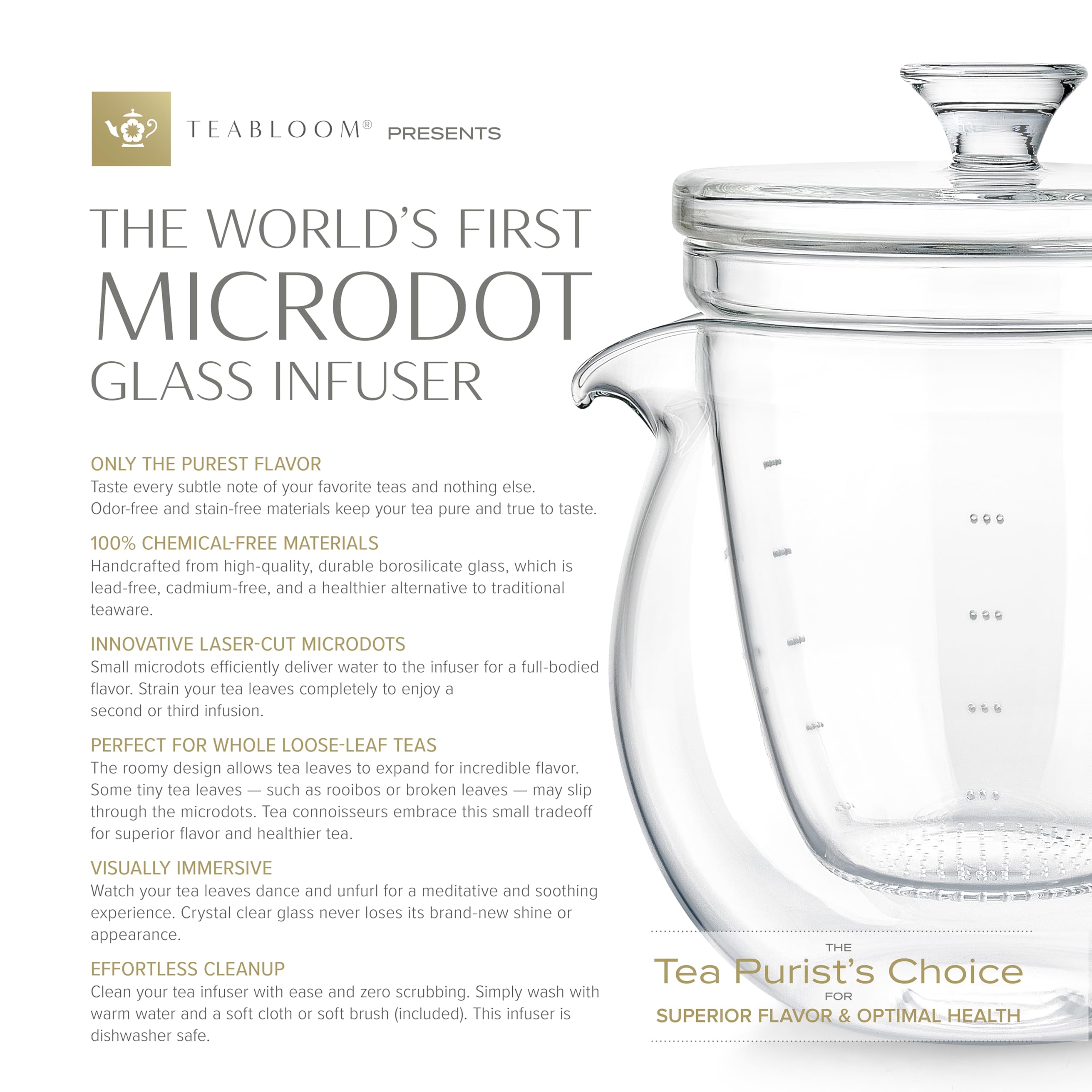 Crystal-clear borosilicate teapot 27 oz with handle