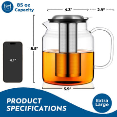Stovetop safe borosilicate glass teapot for gas or electric ranges
