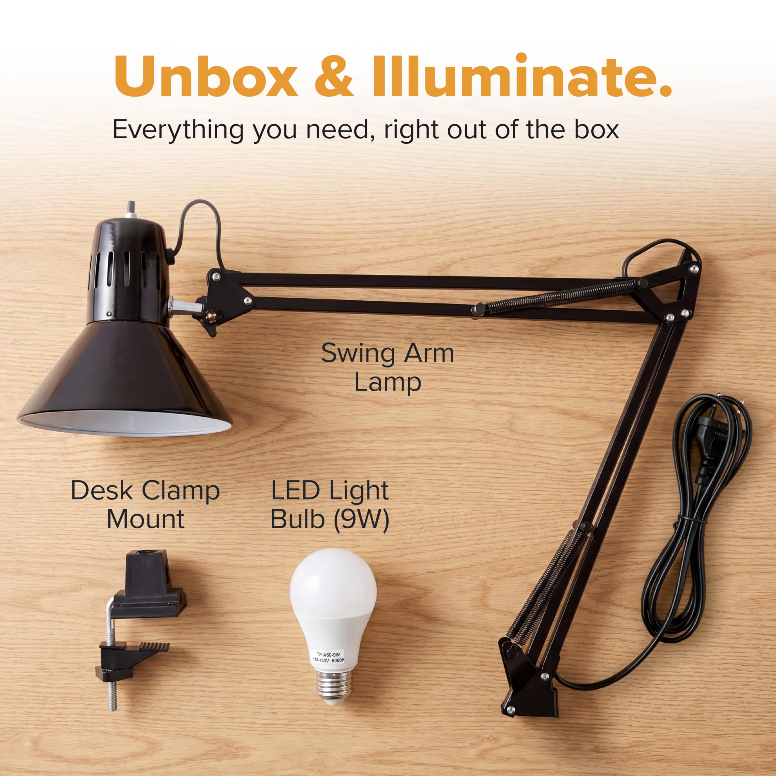 Black desk lamp with clamp base