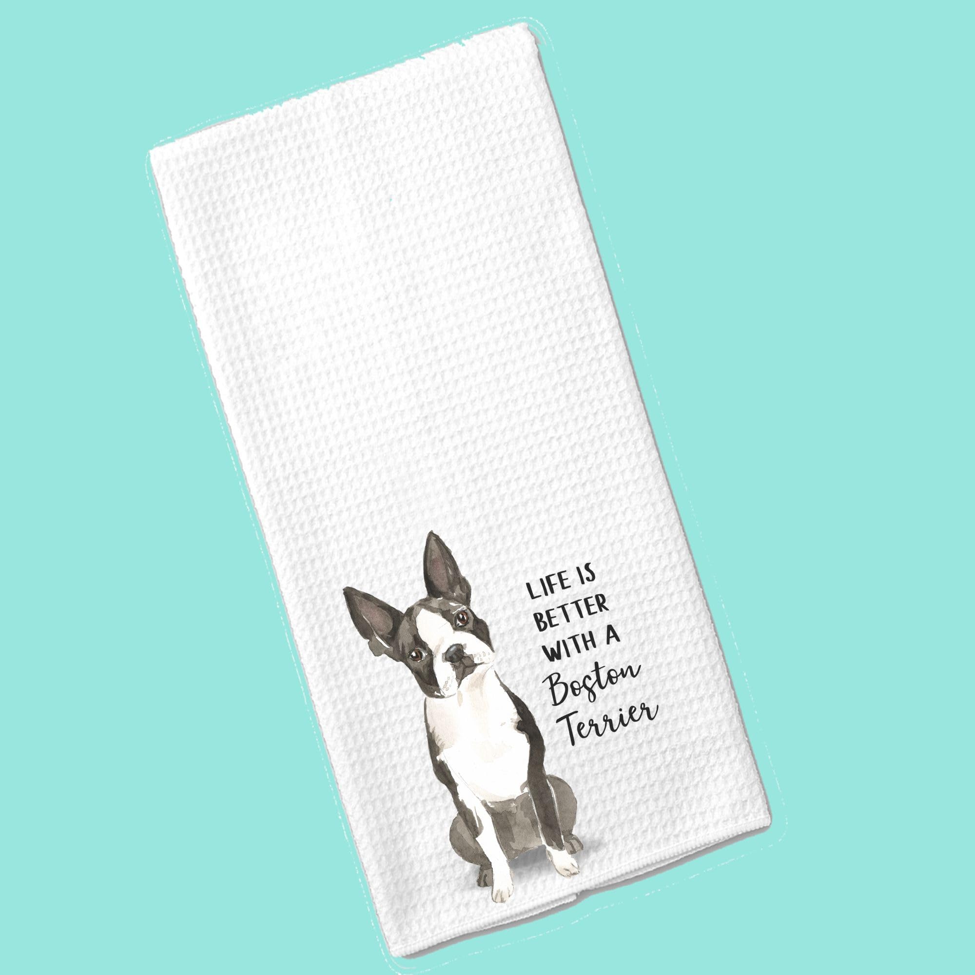 Boston Terrier dog lover microfiber kitchen towel white