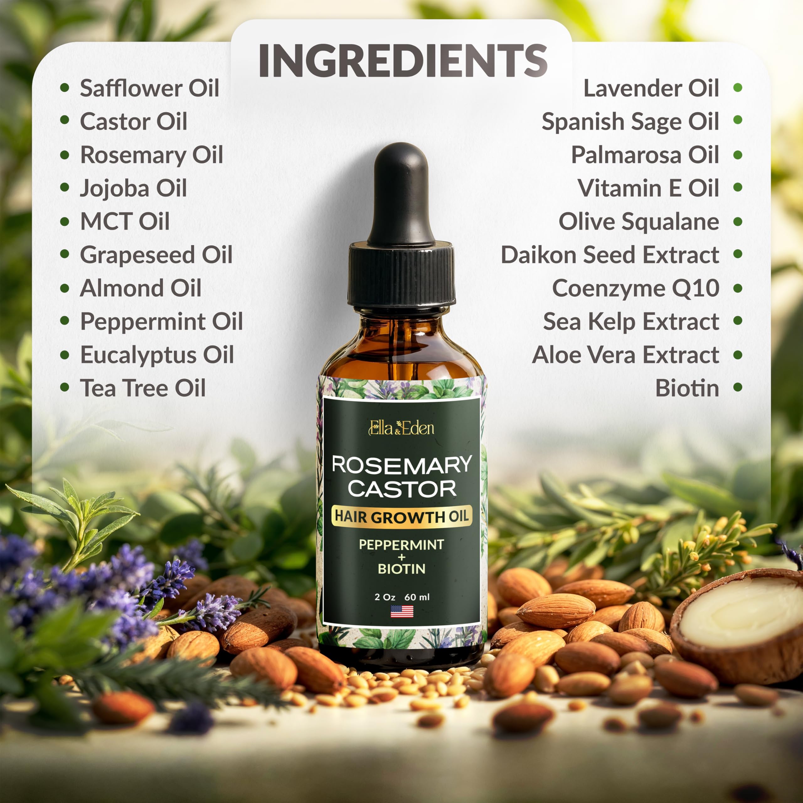 Botanical formula hair growth oil with rosemary castor peppermint biotin