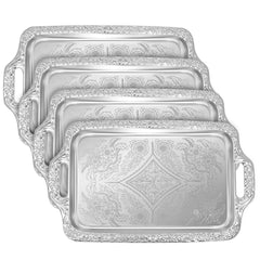 Stainless steel serving tray with floral engravings on handles BotleFlow