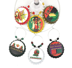 1 inch round Kwanzaa bottle cap charms with silver rings