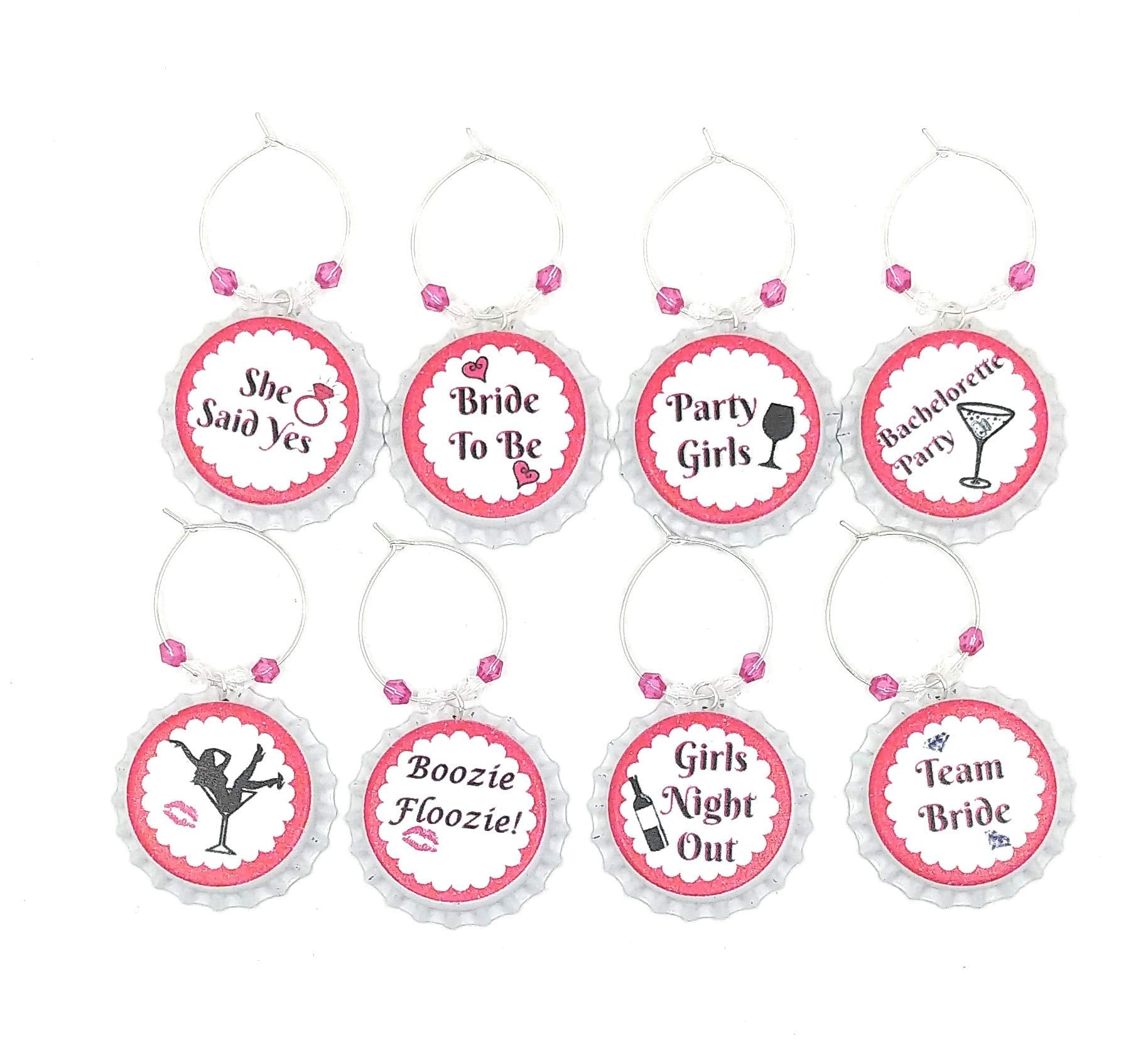 Beaded glass markers for bachelorette party on silver rings