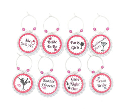 Beaded glass markers for bachelorette party on silver rings