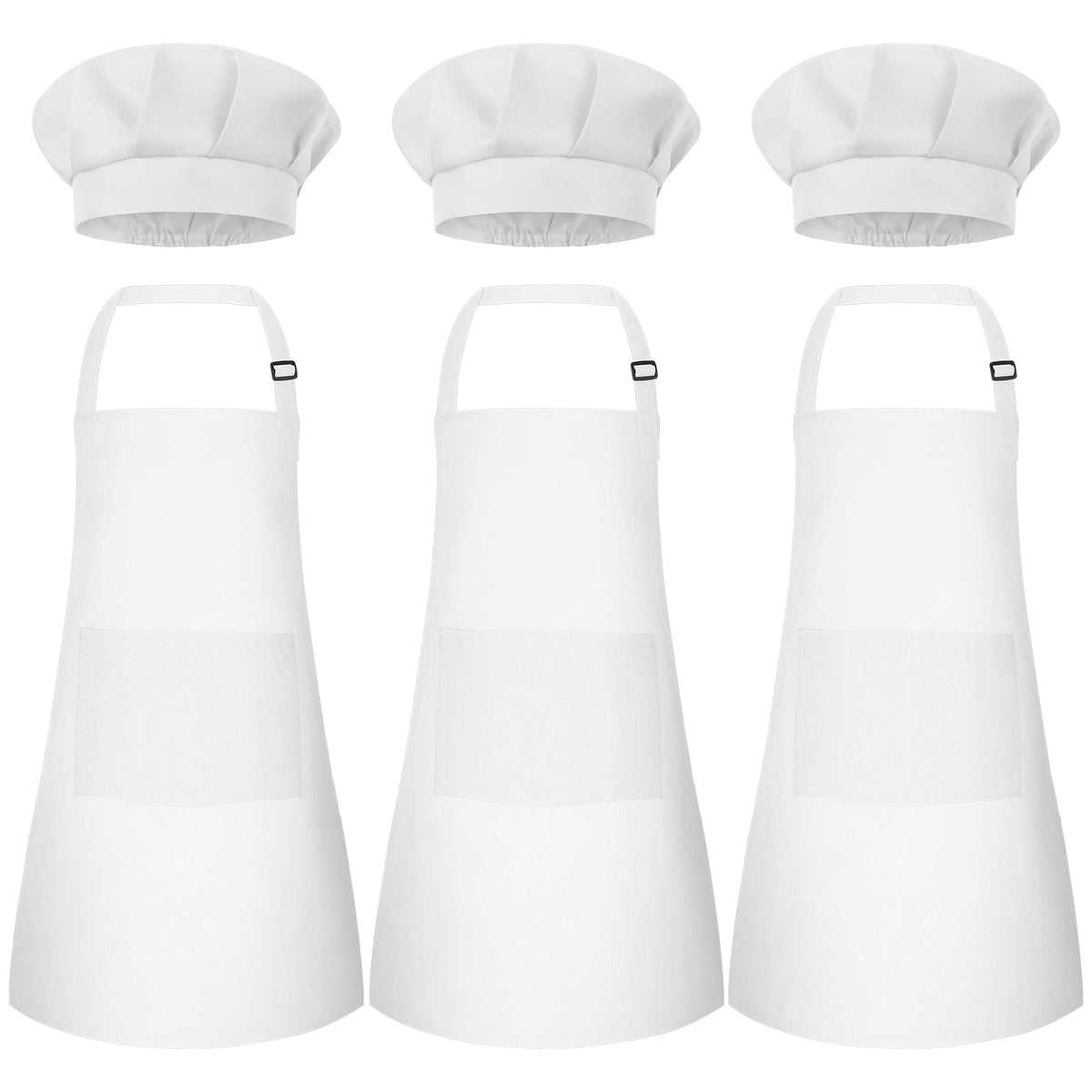 Bouiexye 3 set kids apron and chef hat set packaging