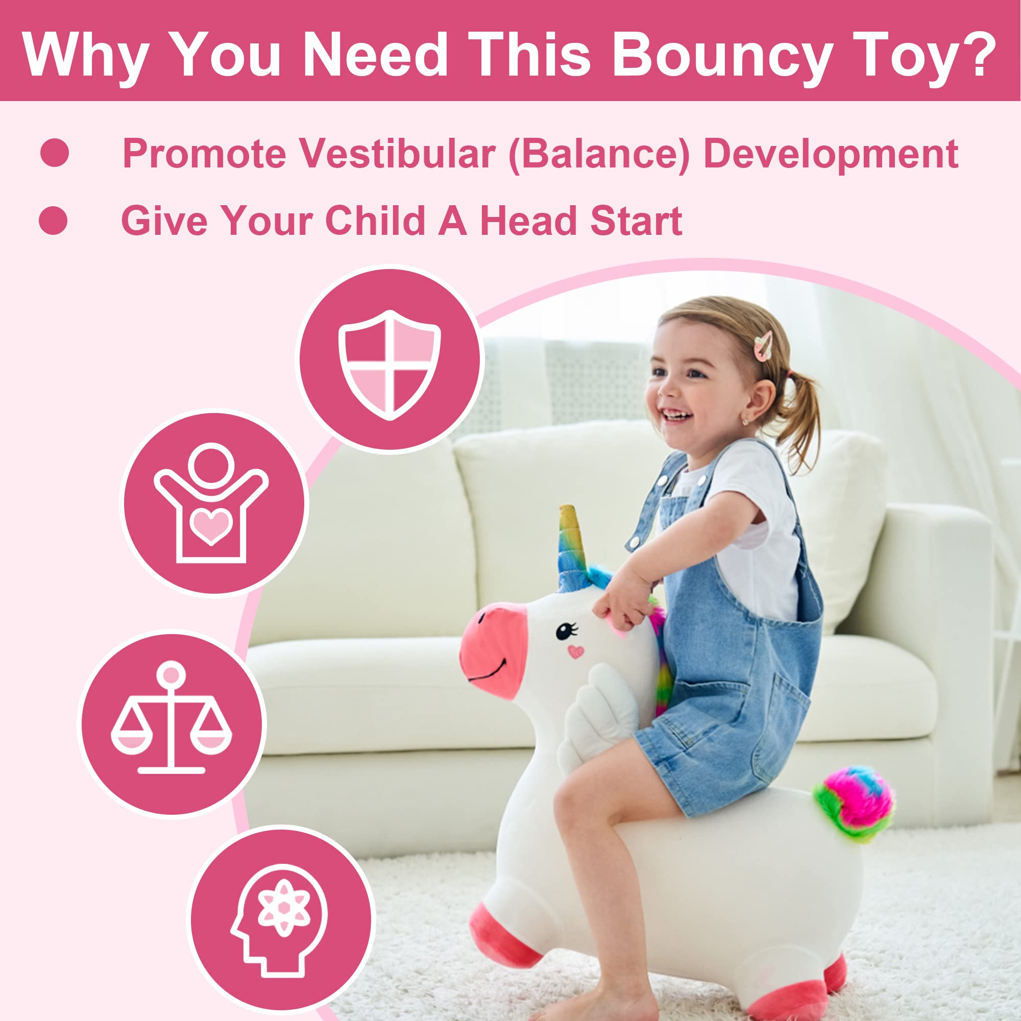 Bouncy Pals Unicorn Hopper Toy inflatable ride on horse close up