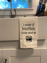 Bright white cotton tea towel 15x26 with black print