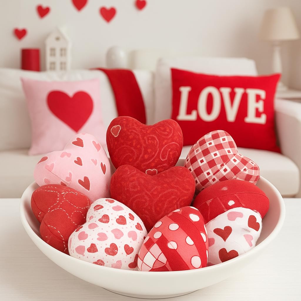 Valentine’s Day fabric wrapped hearts for table decor