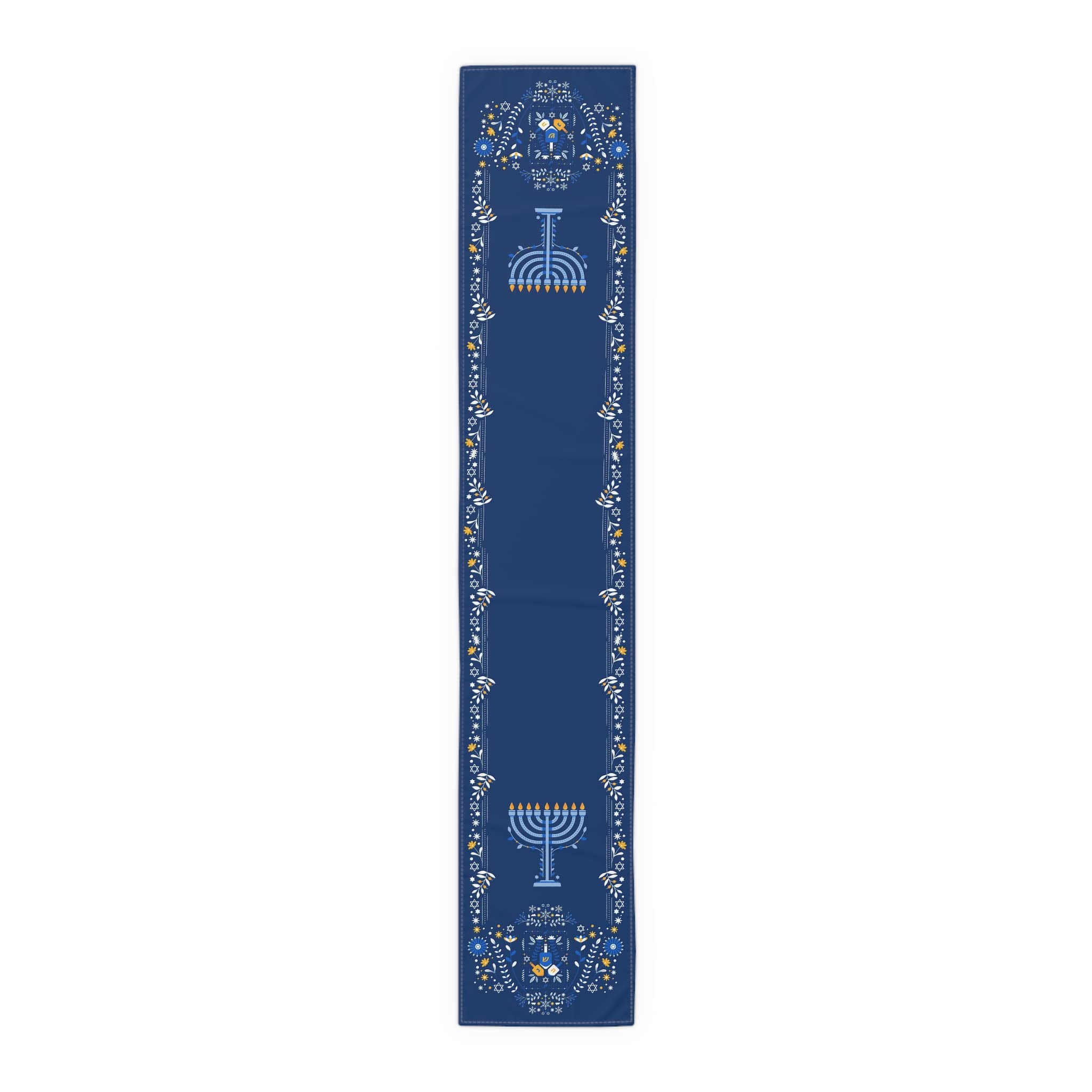Boxed gift-ready Hanukkah table runner navy blue