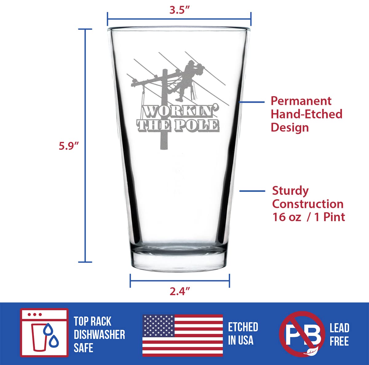 Dishwasher safe 16 oz beer glass for daily use
