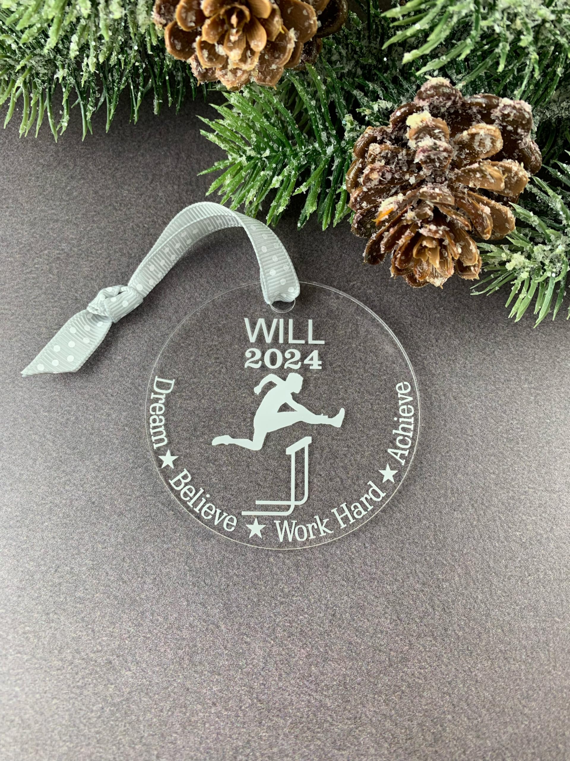 durable clear acrylic keepsake track and field ornament