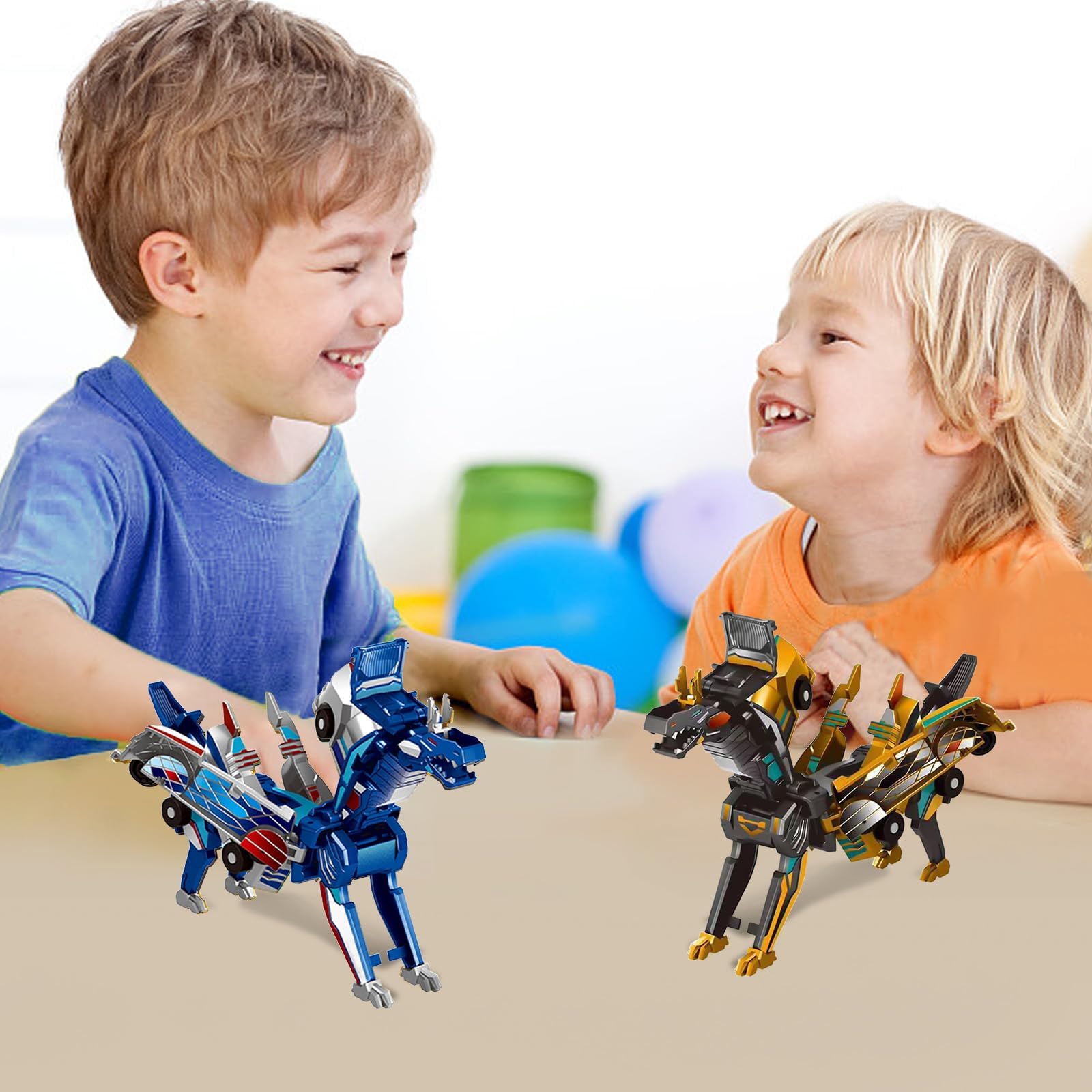 Kids ages 3 and up enjoying transforming dinosaur car toy