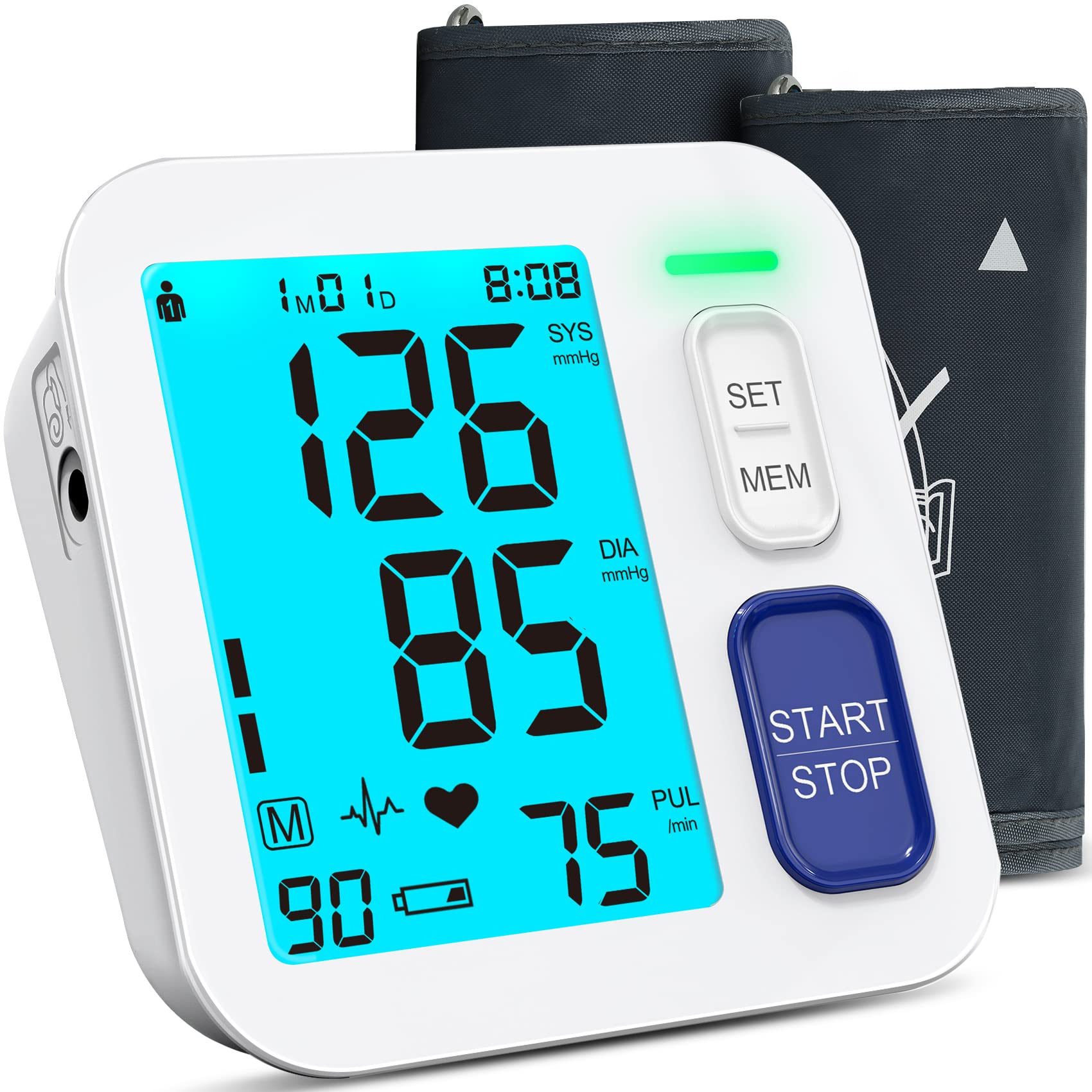 BP monitor with large cuff and accompanying pocket accessory