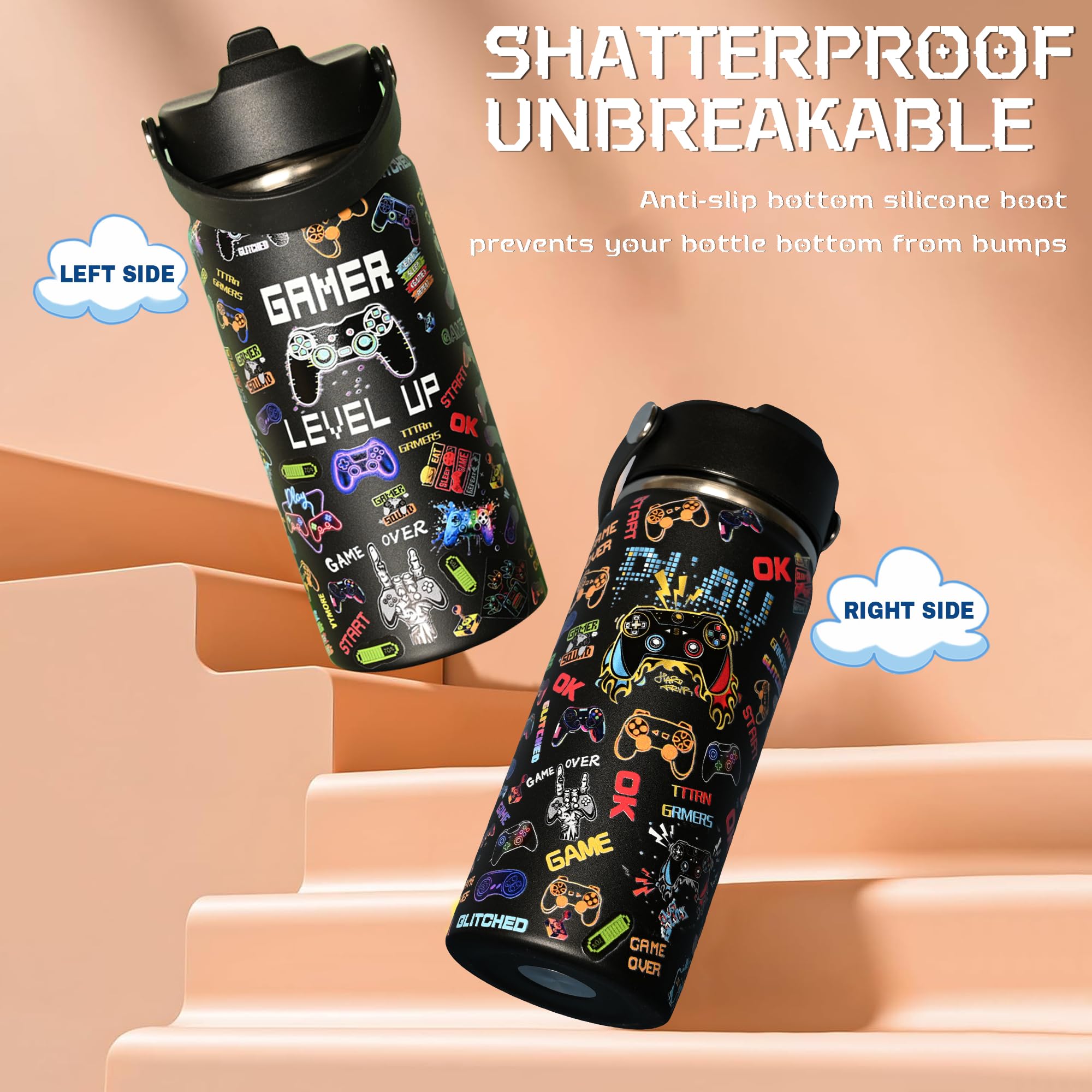 Built-in carry handle on durable kids water bottle