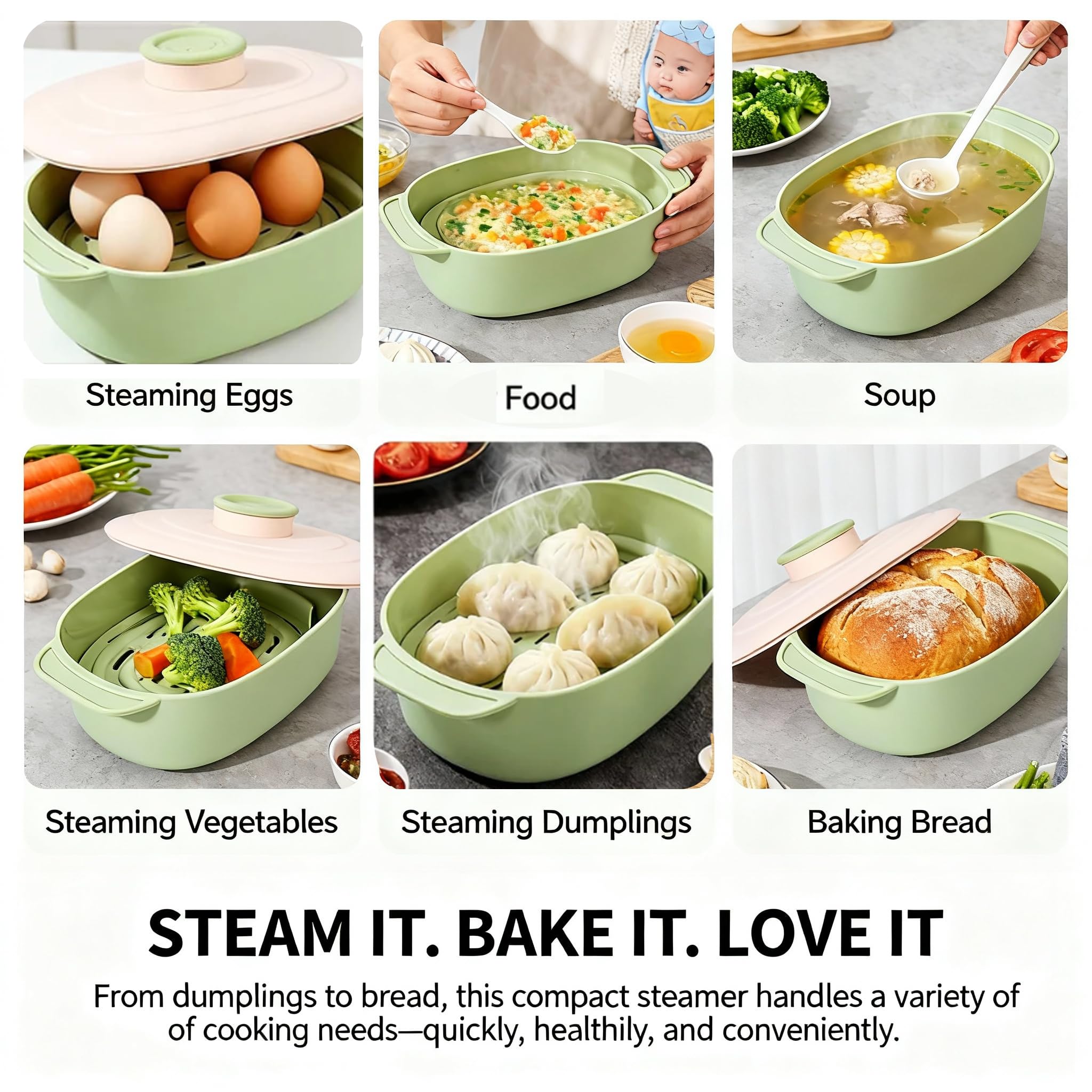 vent holes and steam lid on silicone steamer bowl