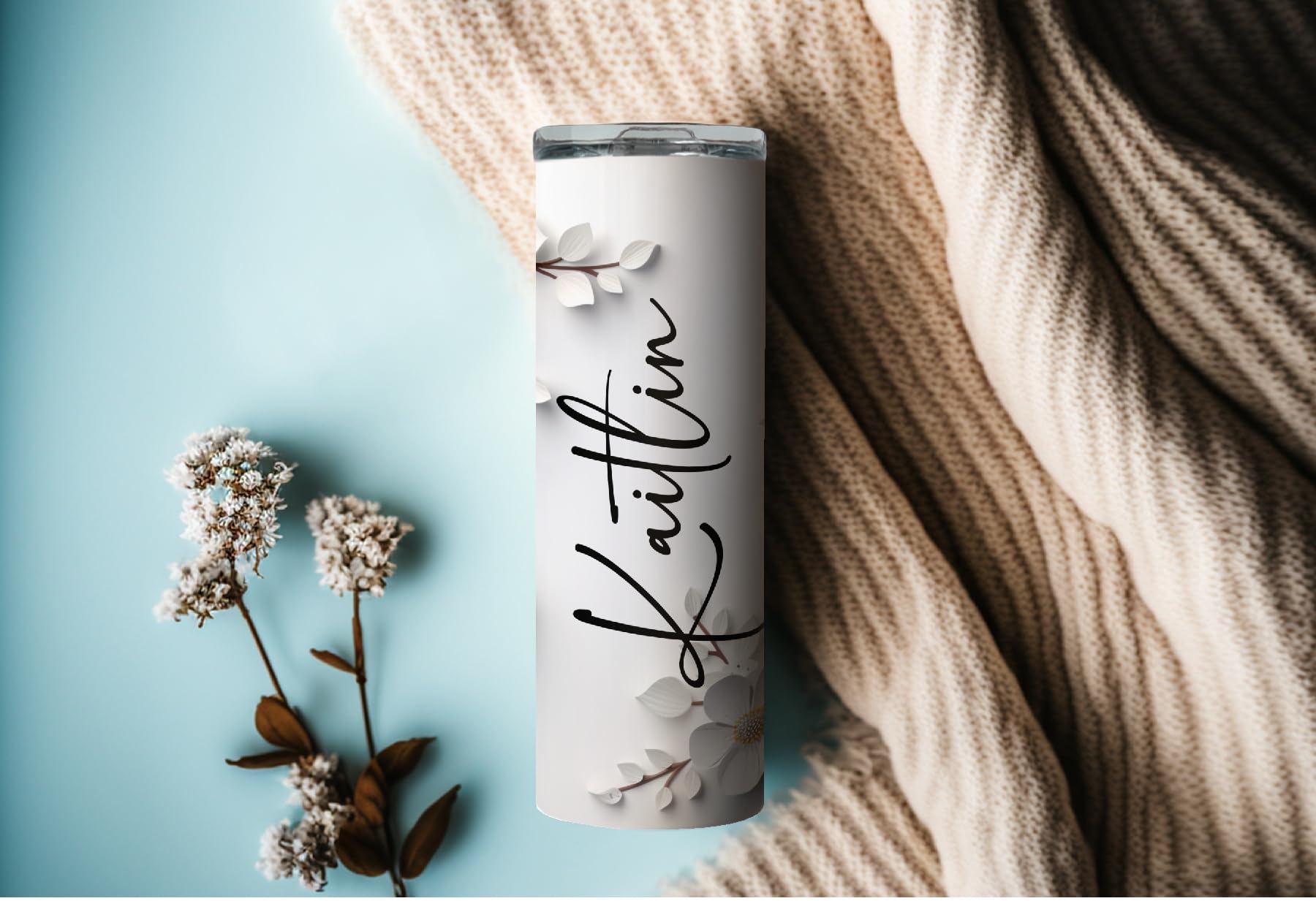 sublimated floral design on stainless steel tumbler