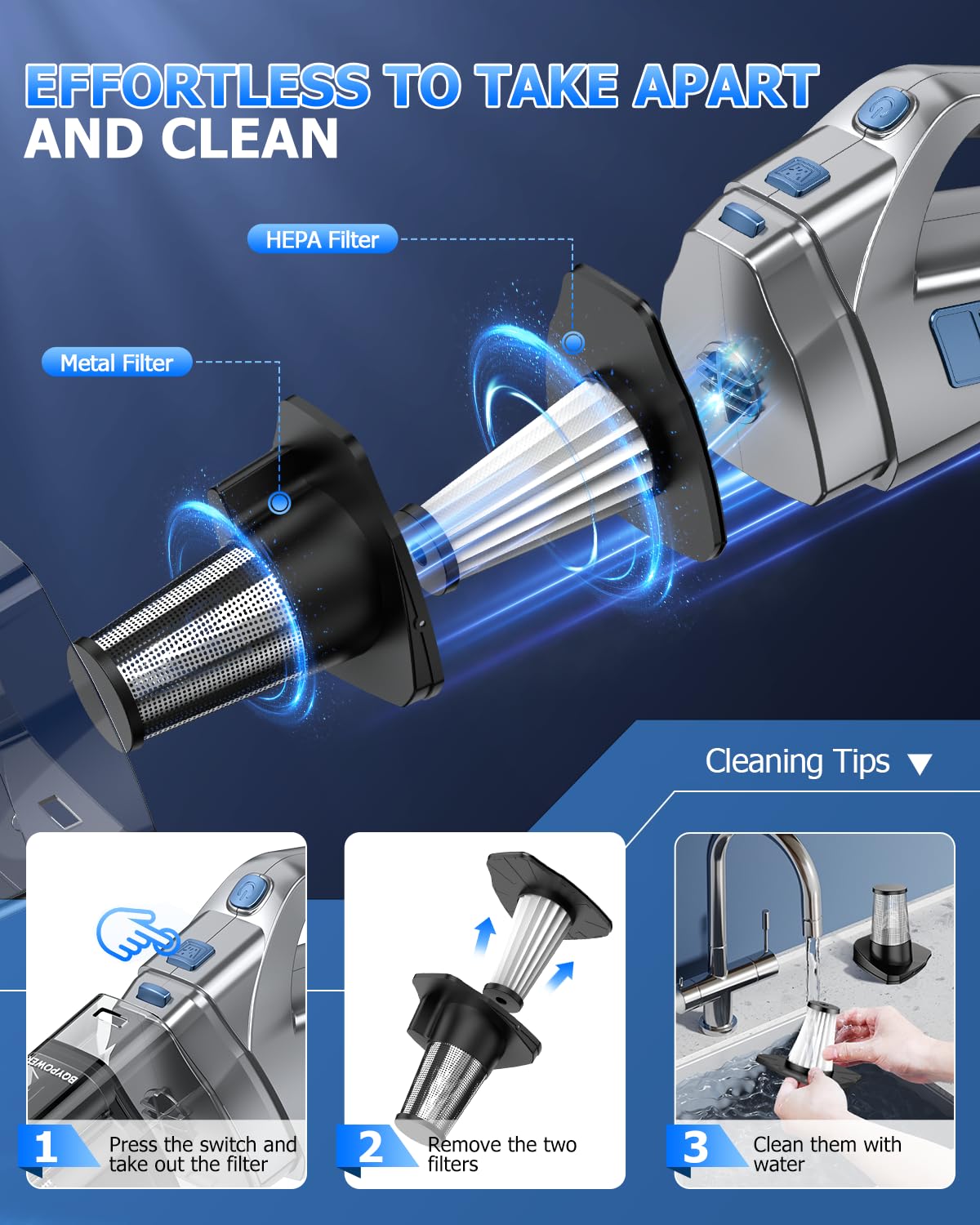 Lightweight cordless handheld vacuum 1.79 pounds ergonomic handle