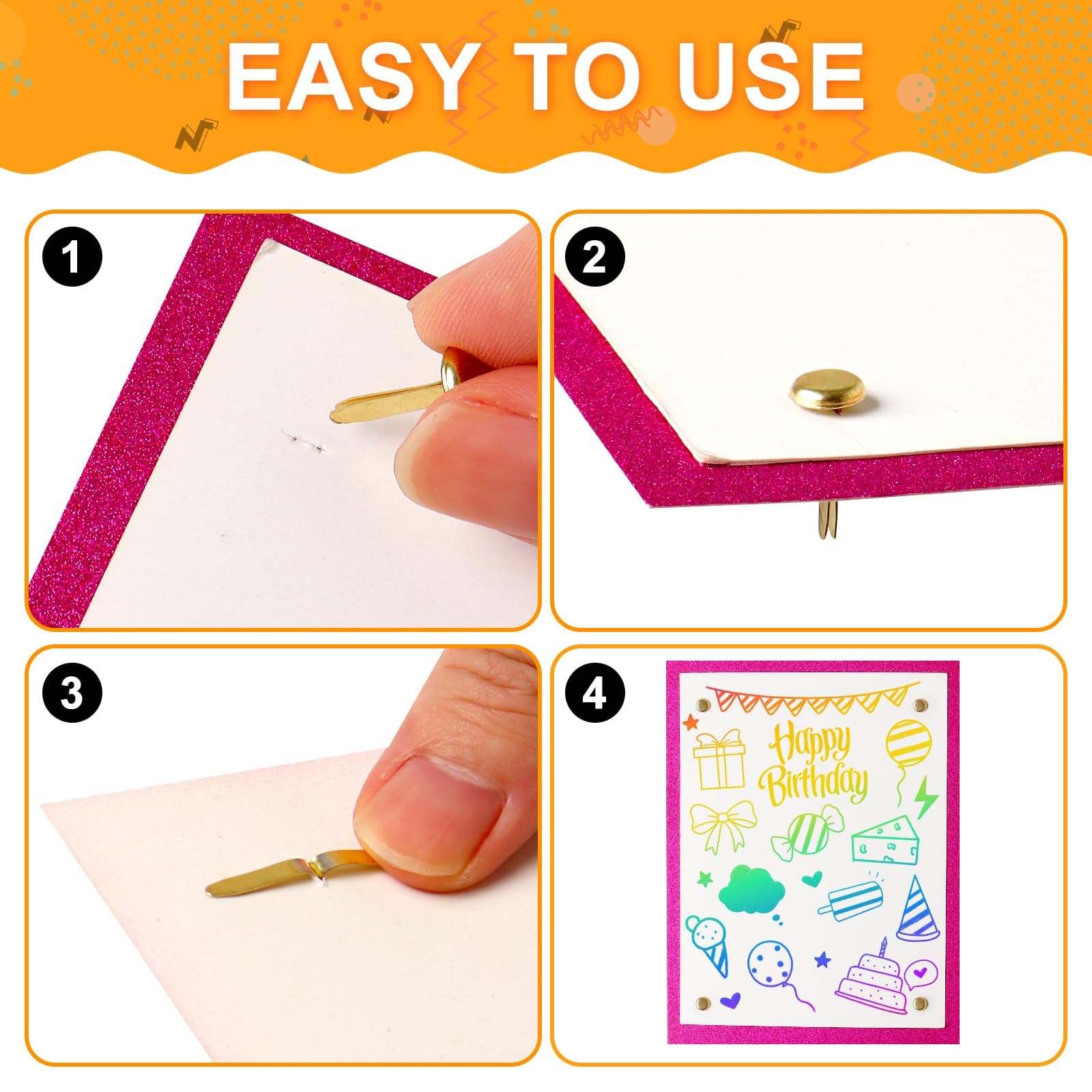 Round metal brads with brass plating for scrapbooking