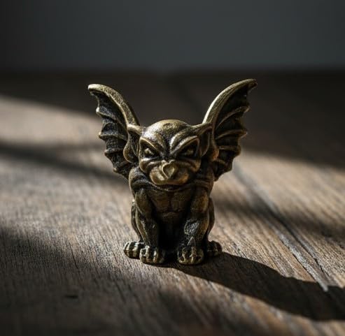 Solid brass gargoyle figurine with antique patina
