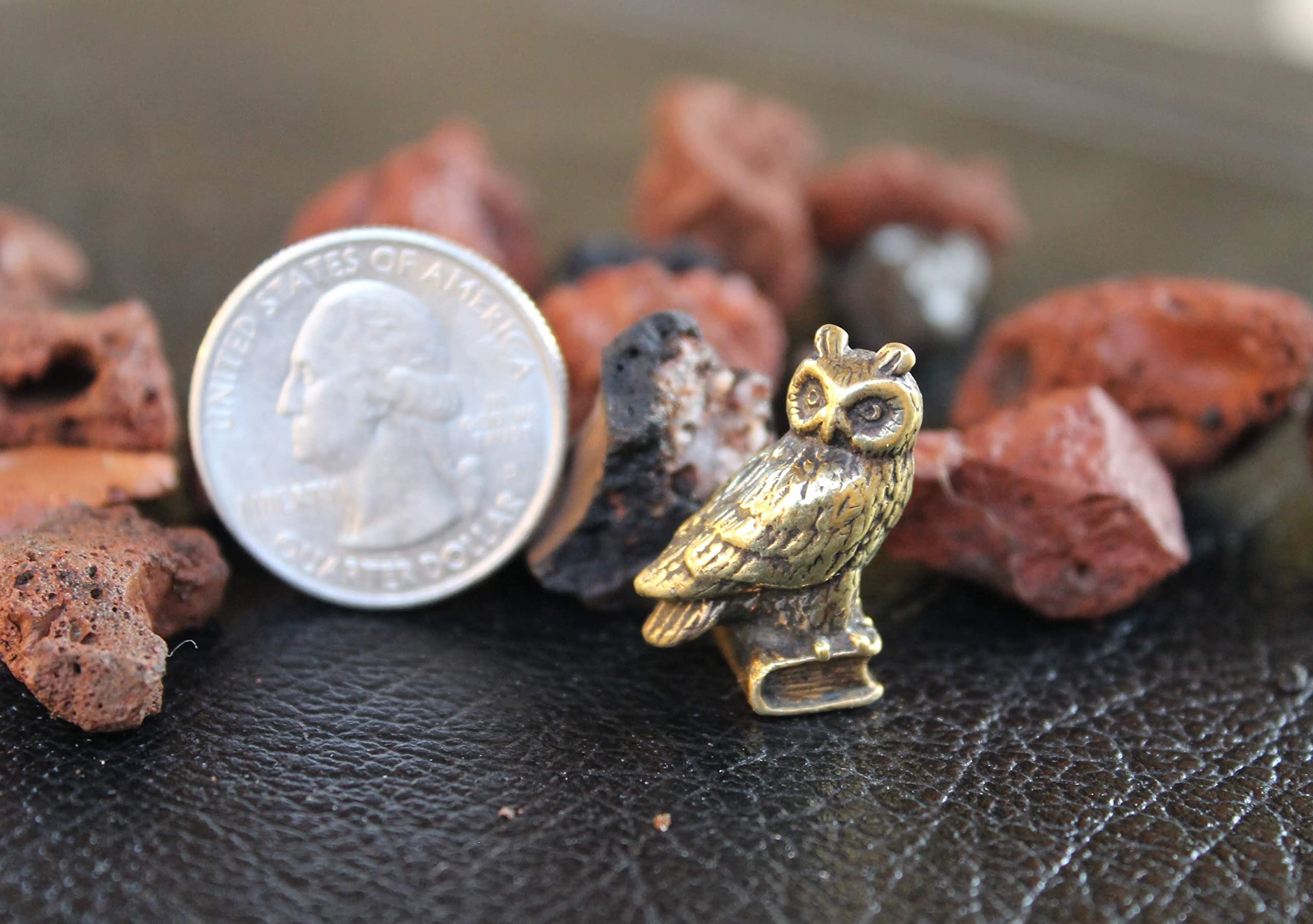 Brass owl standing figurine detail