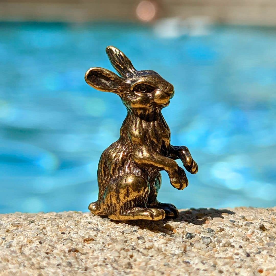 Brass sculpture rabbit small size details